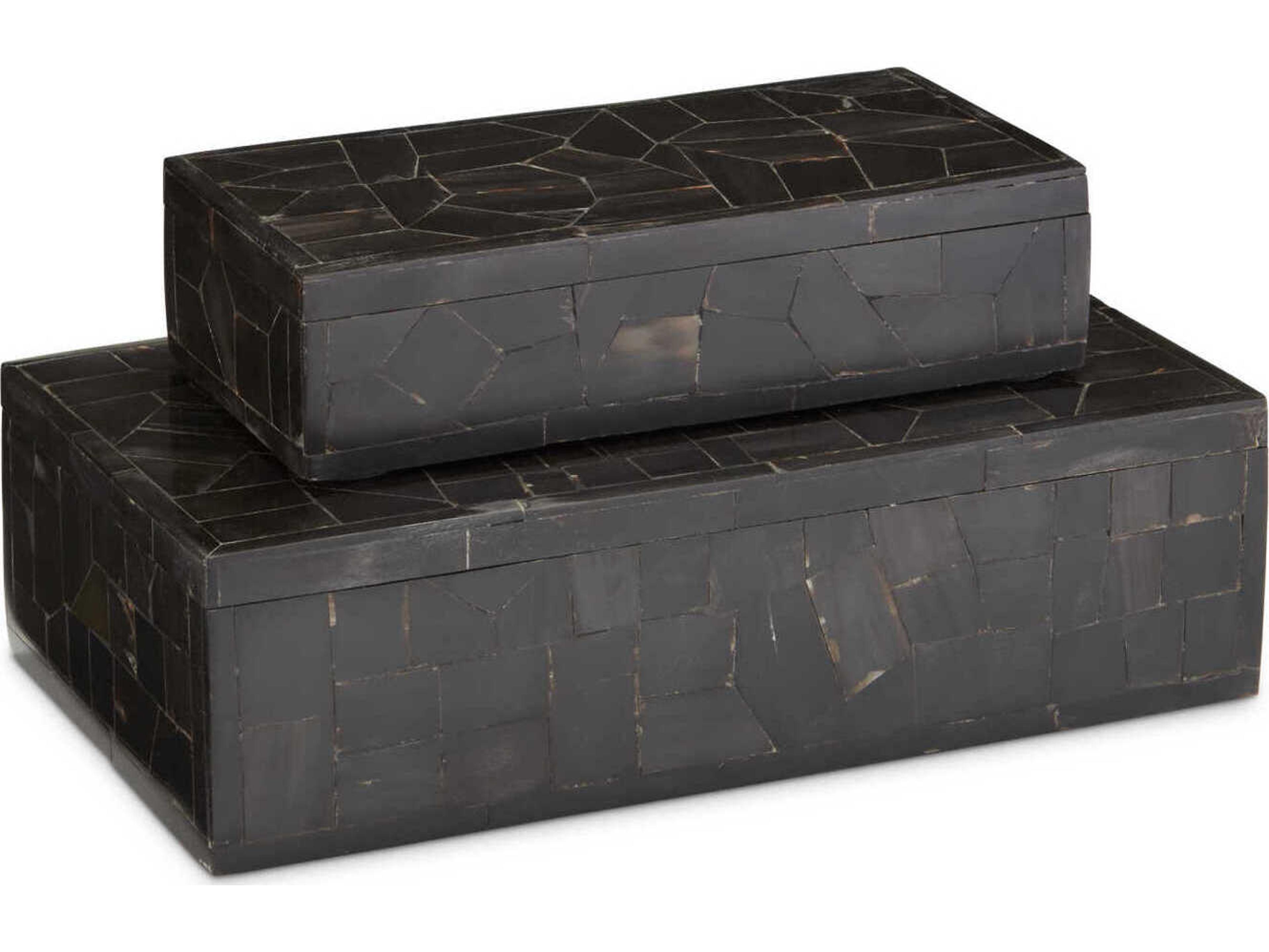 Currey & Company Bone Mosaic Black Box Set of 2