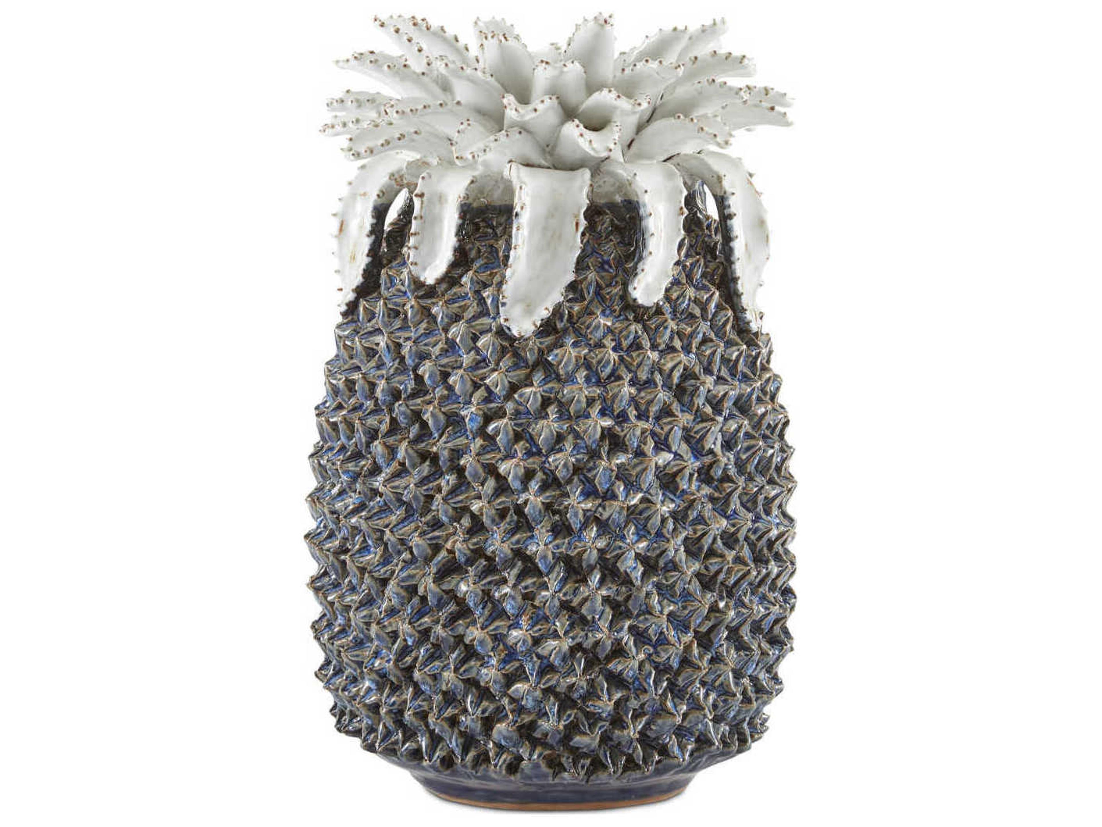 Currey & Company Blue / White Waikiki Pineapple Sculpture