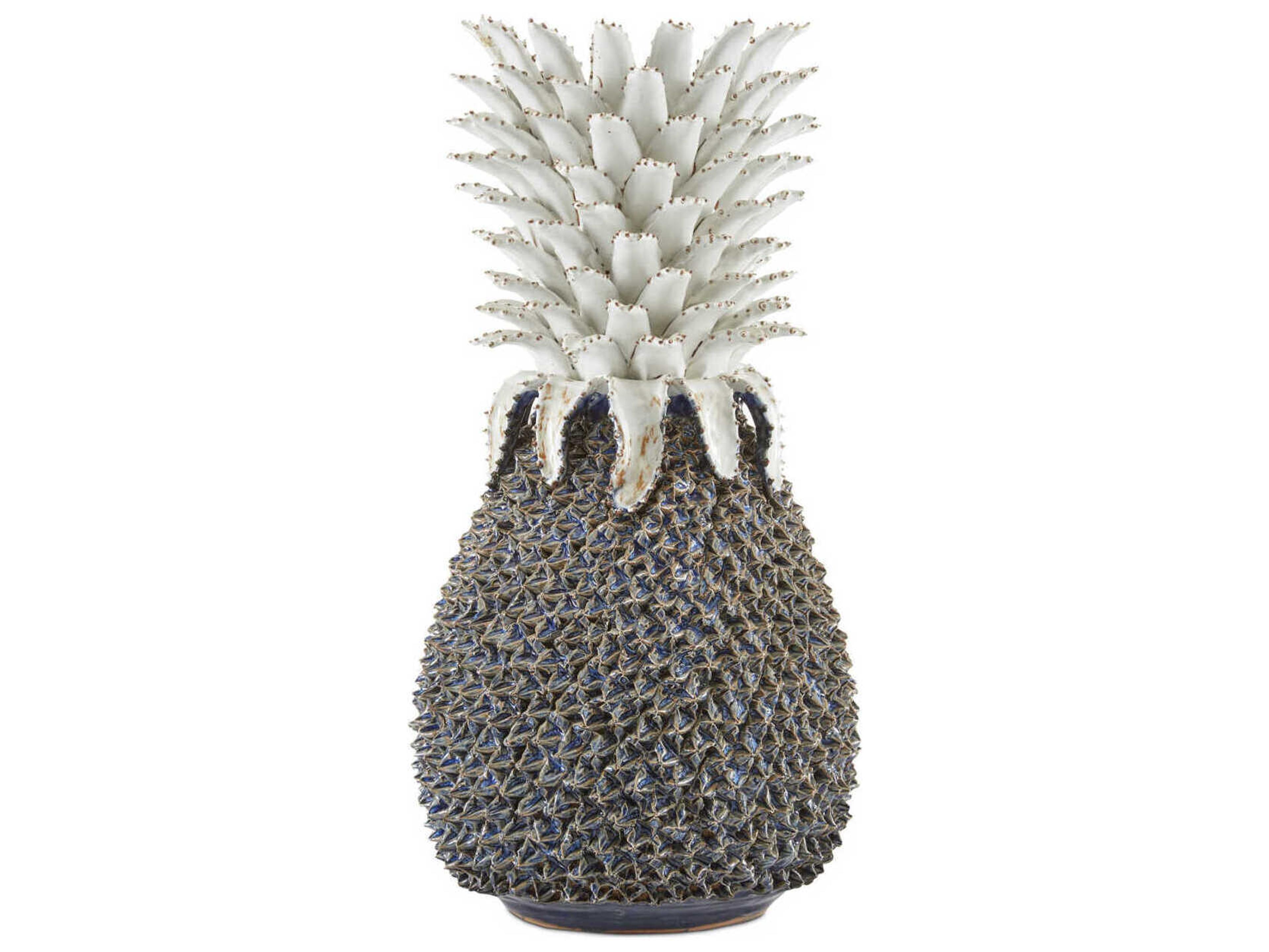 Currey & Company Blue / White Waikiki Pineapple Sculpture