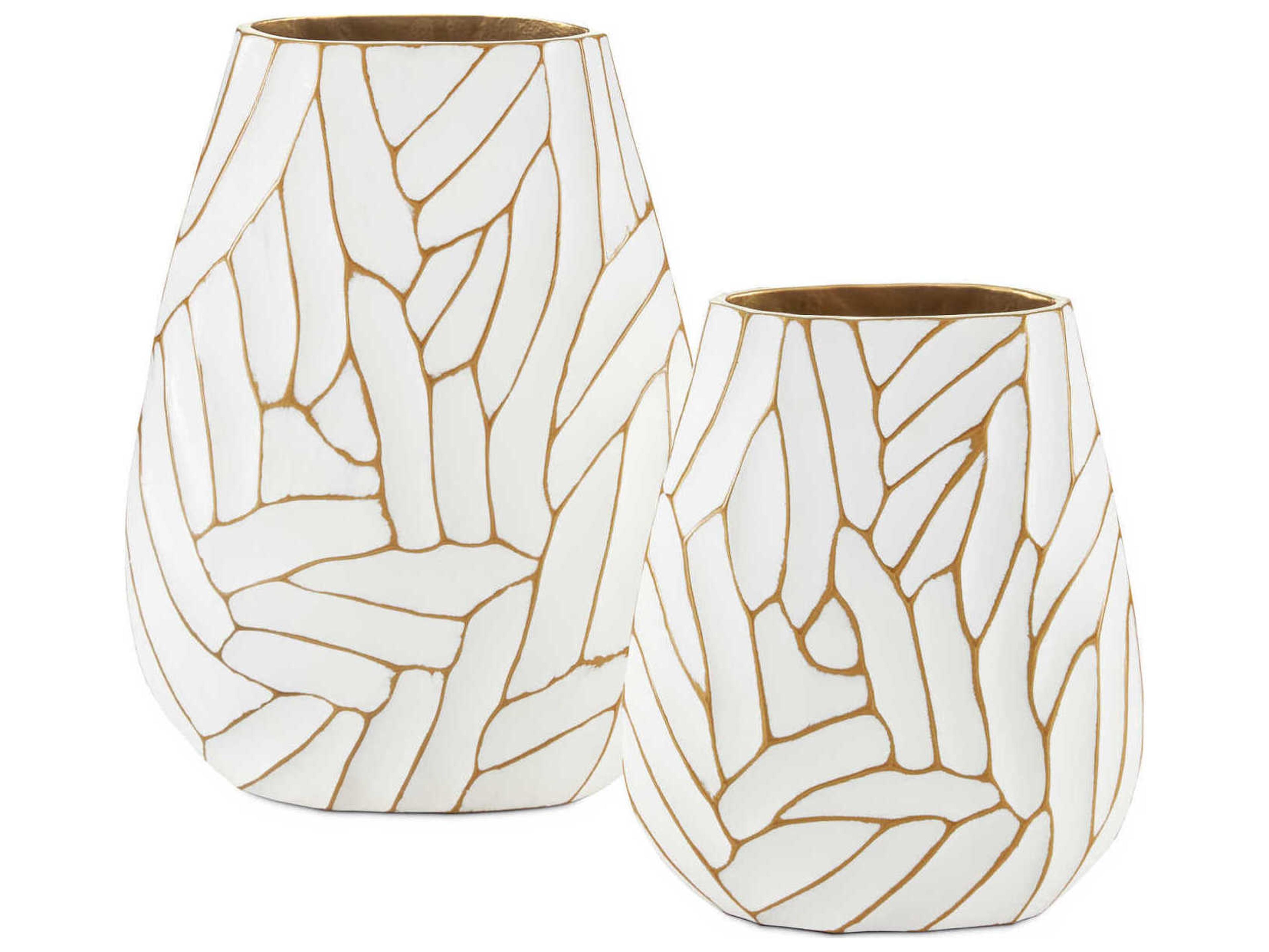Currey & Company Anika White / Gold Vase Set of 2
