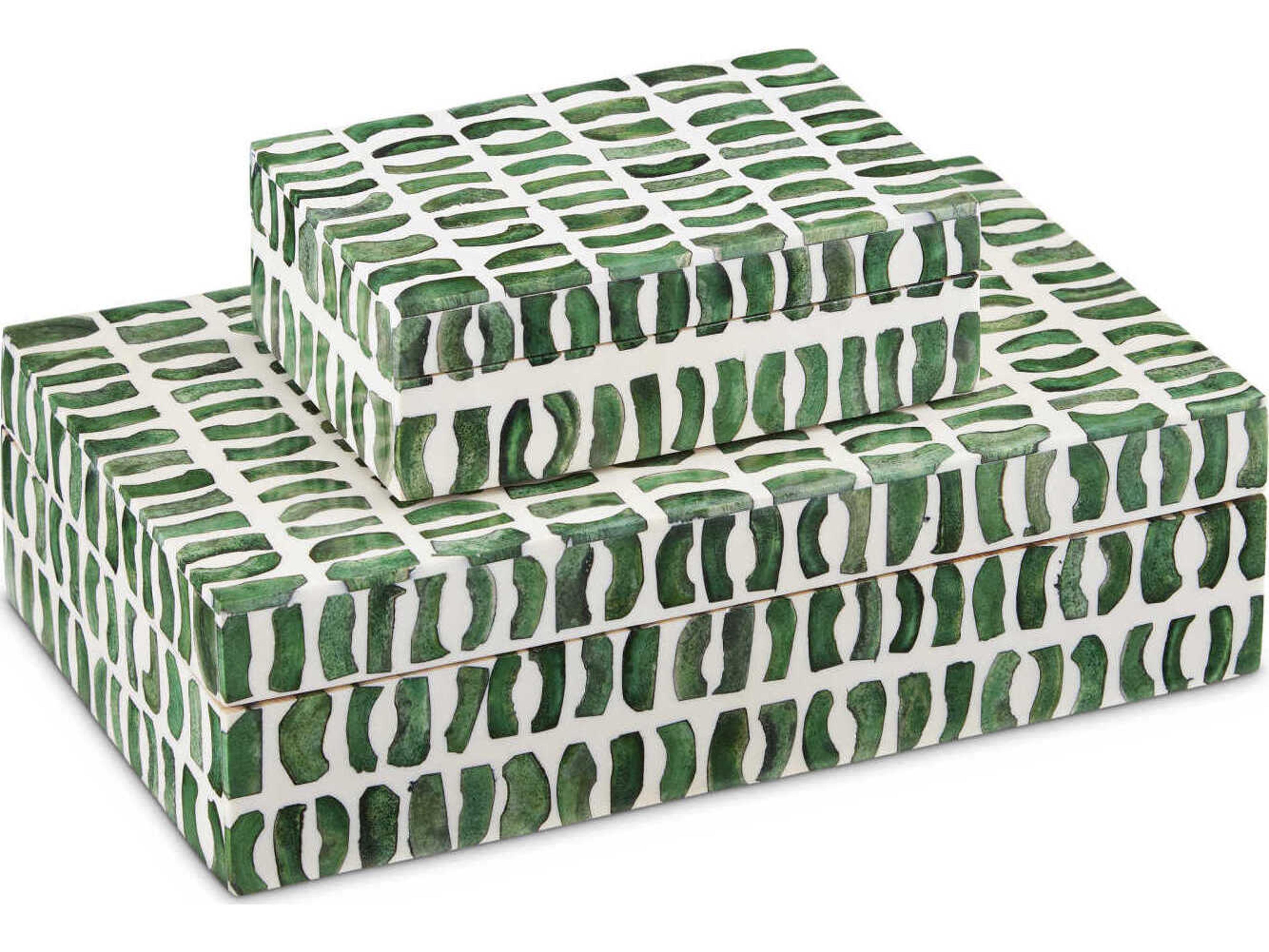 Currey & Company Emerald Green / White Decorative Accent Box Set of 2