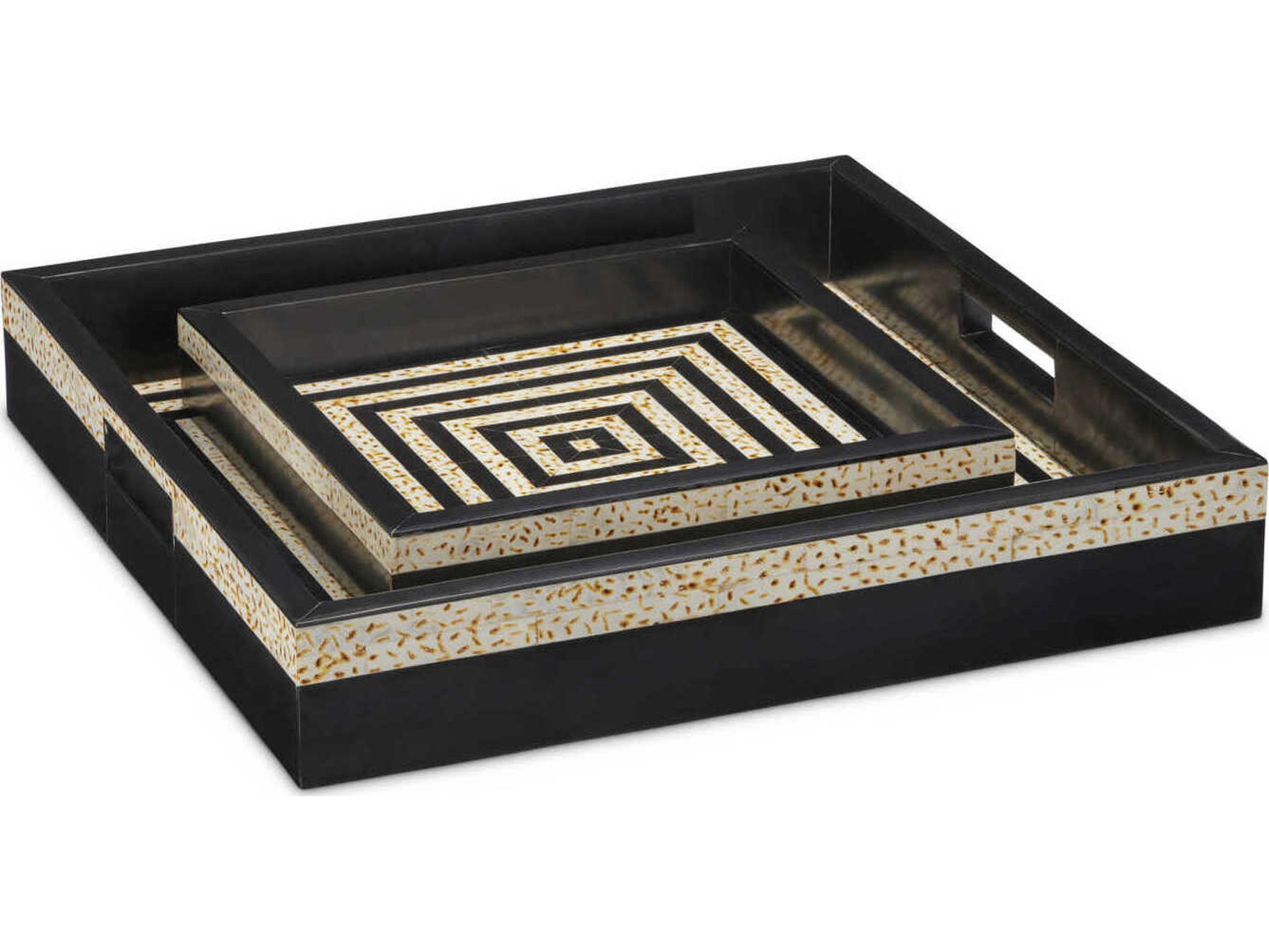 Currey & Company Taurus Black / White Taurus Tray Set of 2