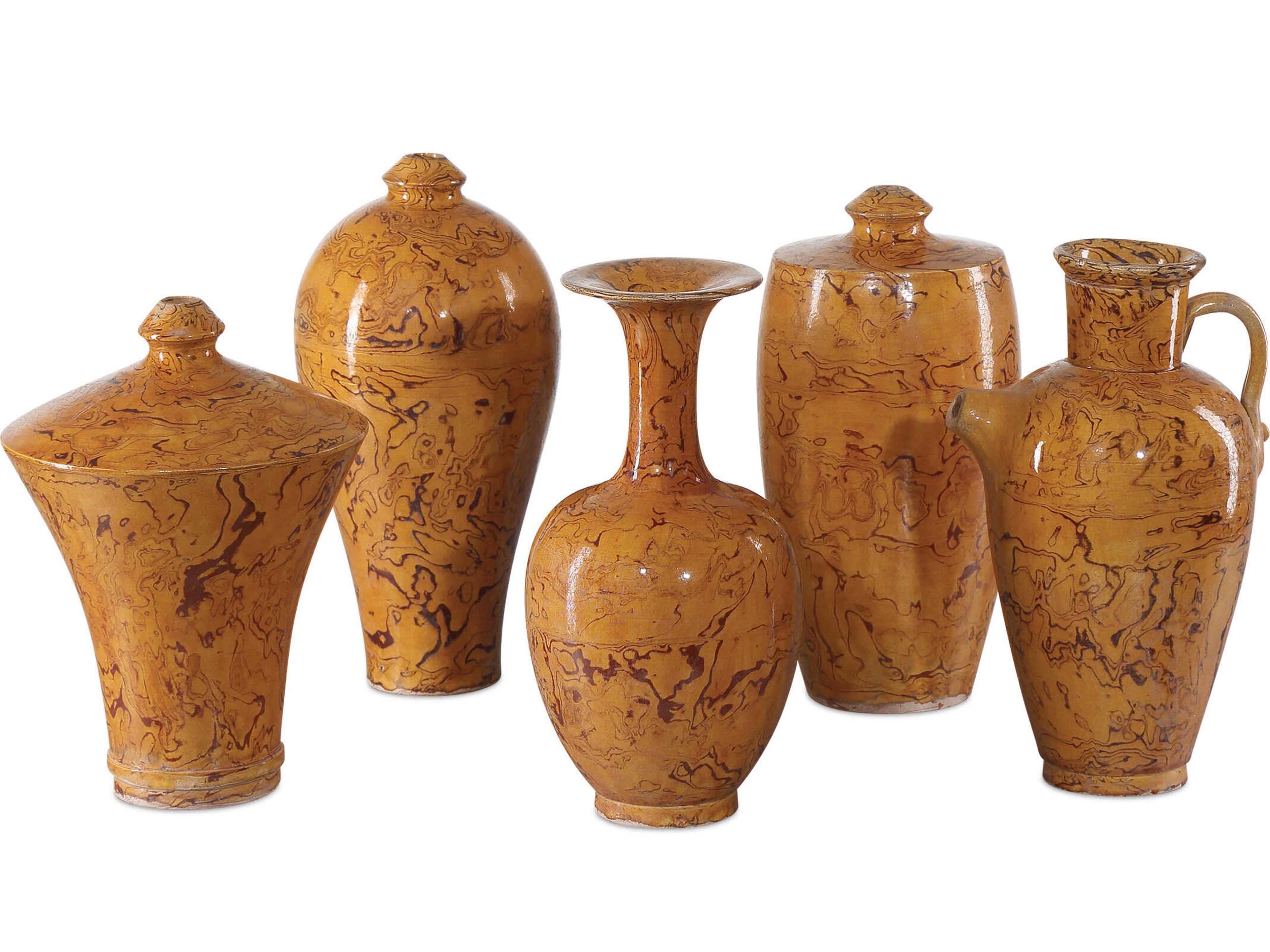 Currey & Company Romulus Yellow Brown Vase Set of 5