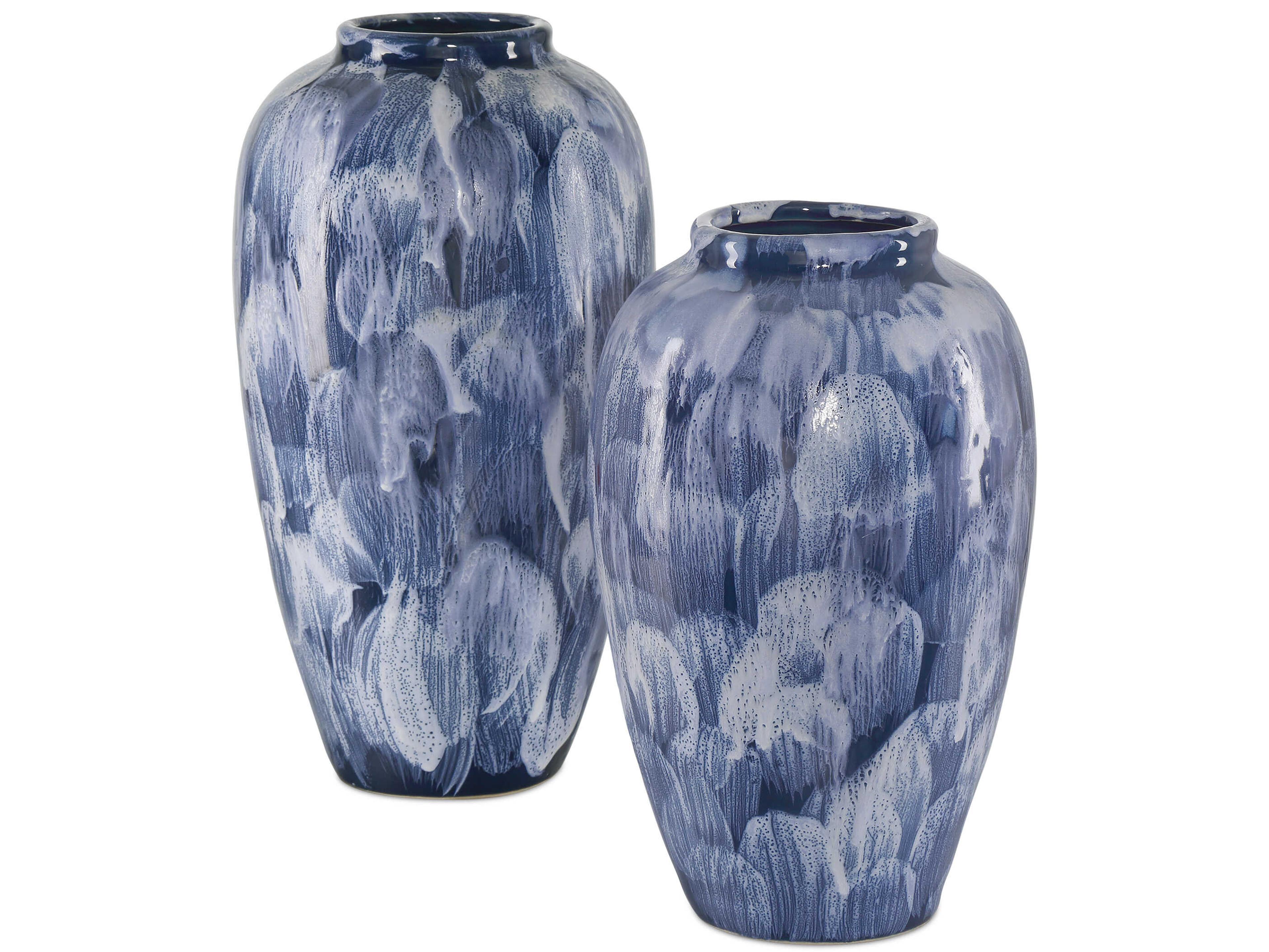 Currey & Company Pallas Blue White Vase Set of 2
