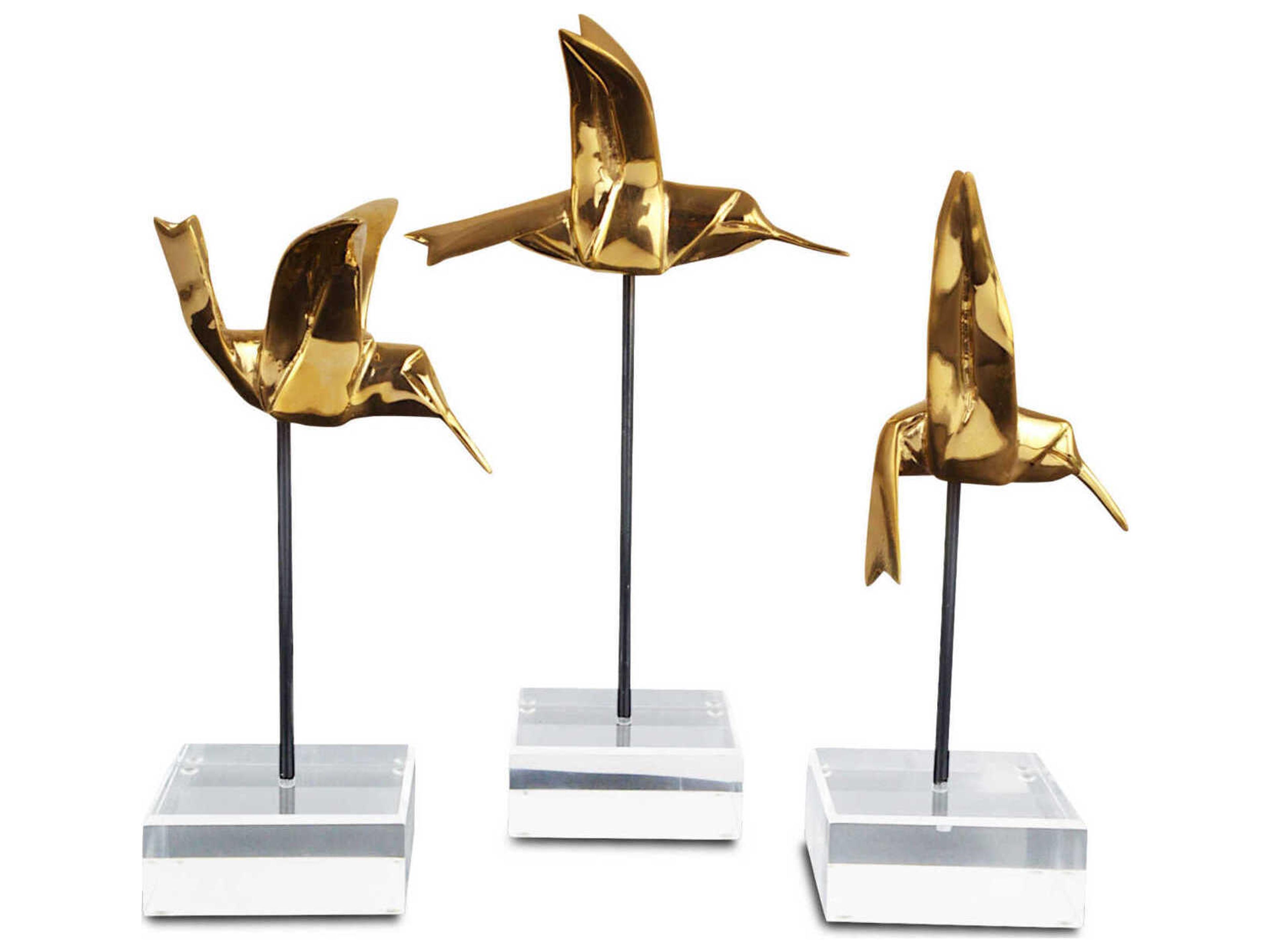 Currey & Company Gold Hummingbirds Sculpture Set of 3