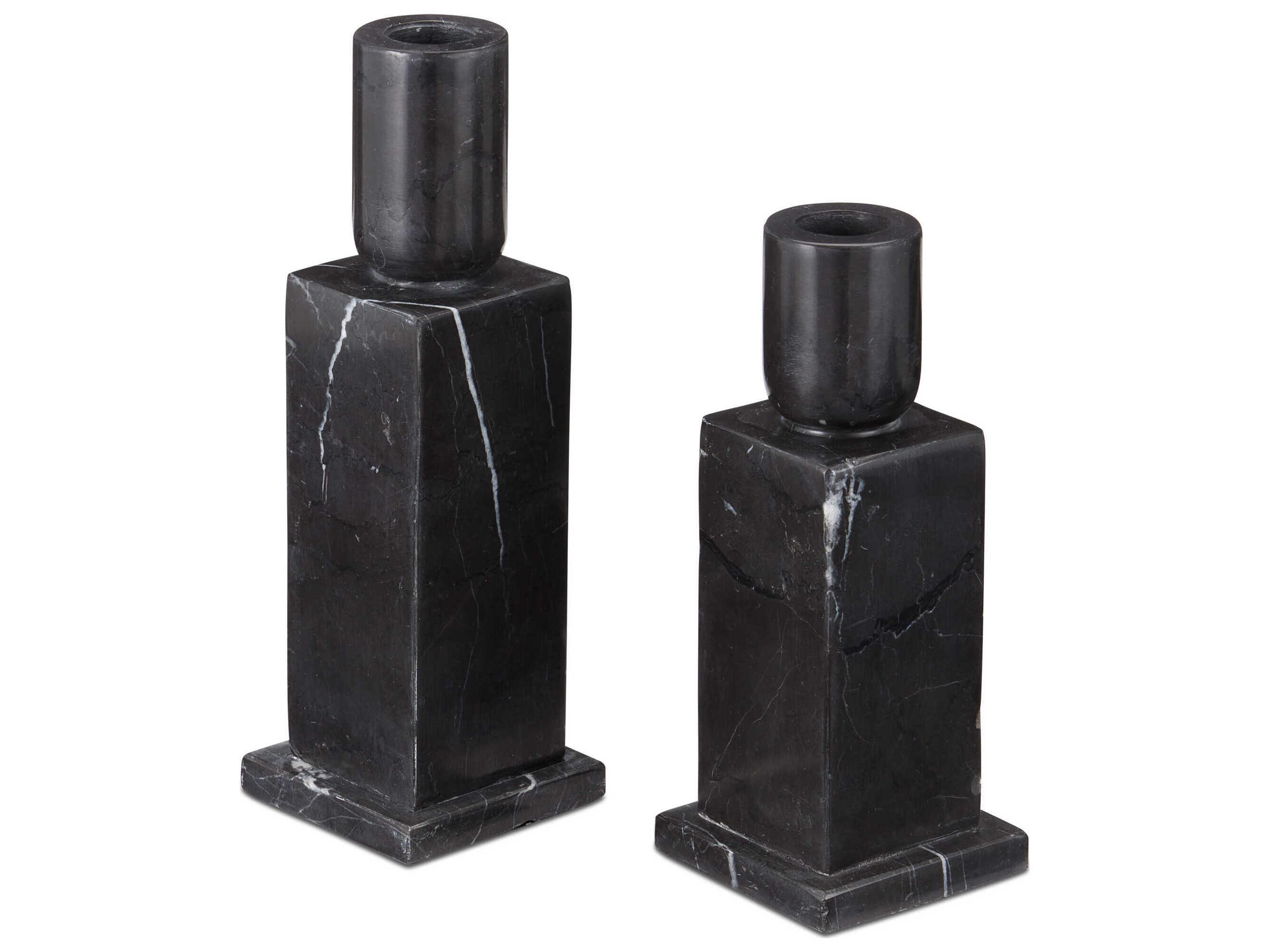 Currey & Company Lithos Black Candle Holder (Set of 2)