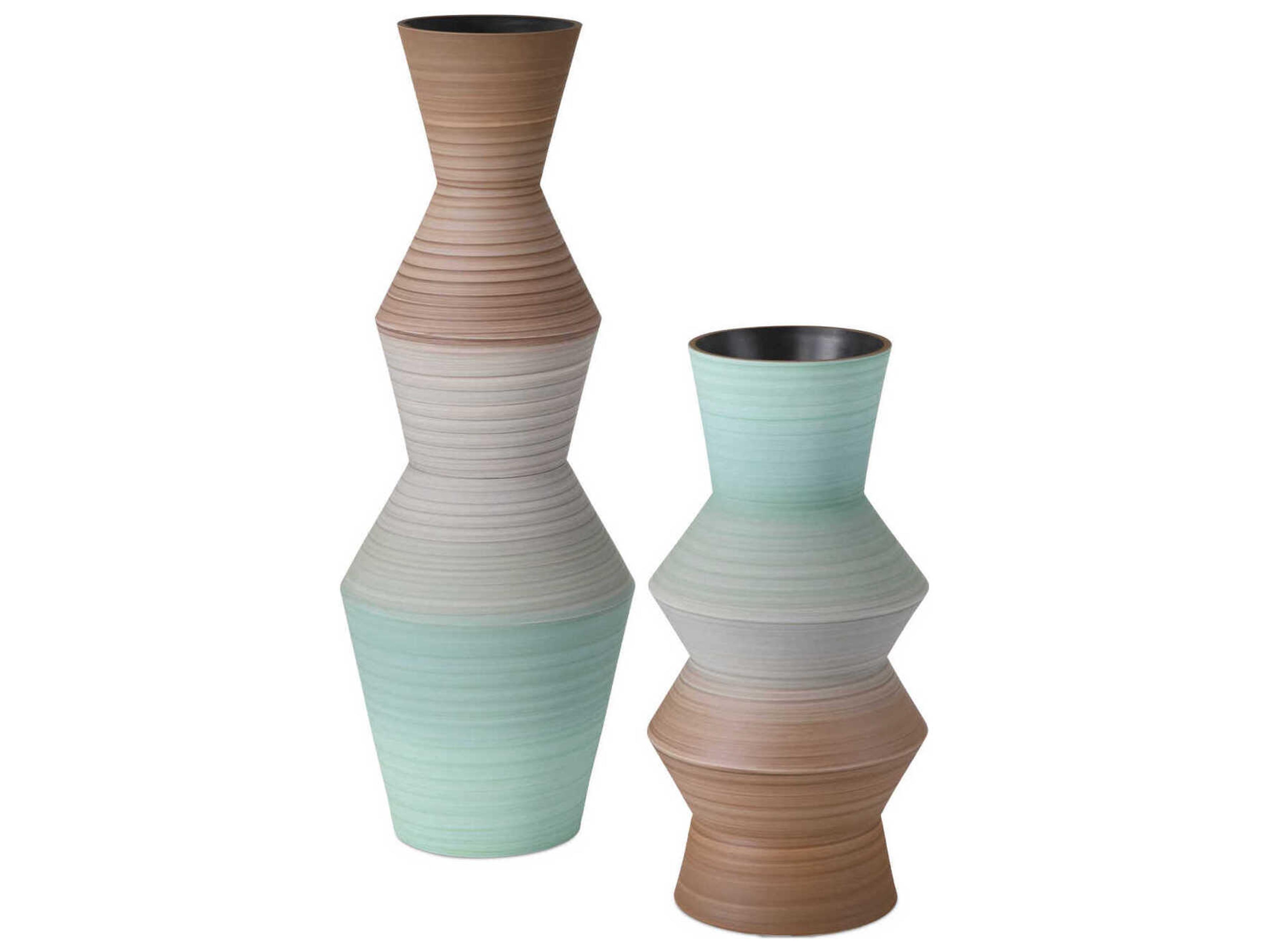 Currey & Company Happy 80's Brown Pale Blue Vase Set of 2