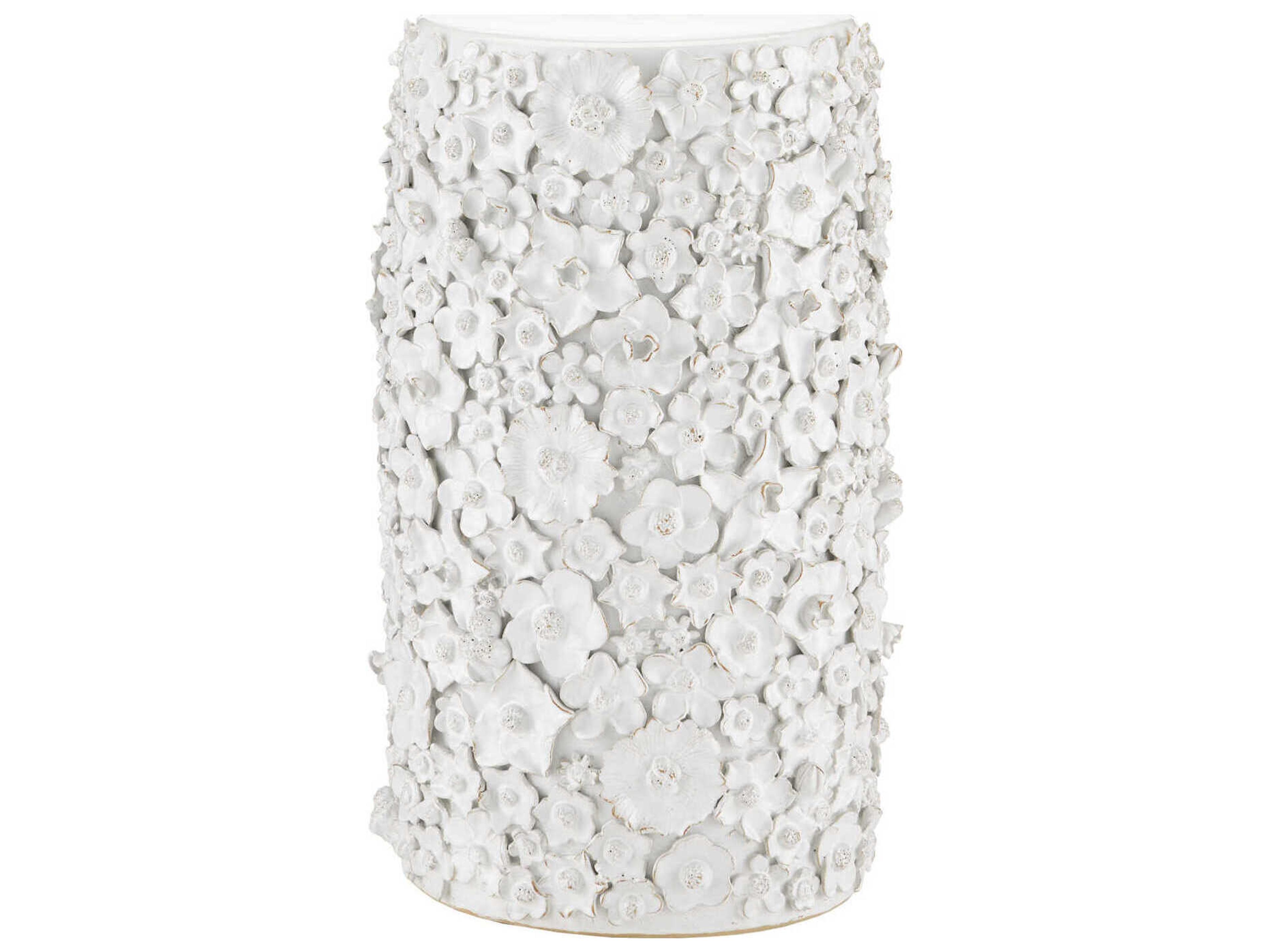 Currey & Company Jessamine Round Ceramic White End Table