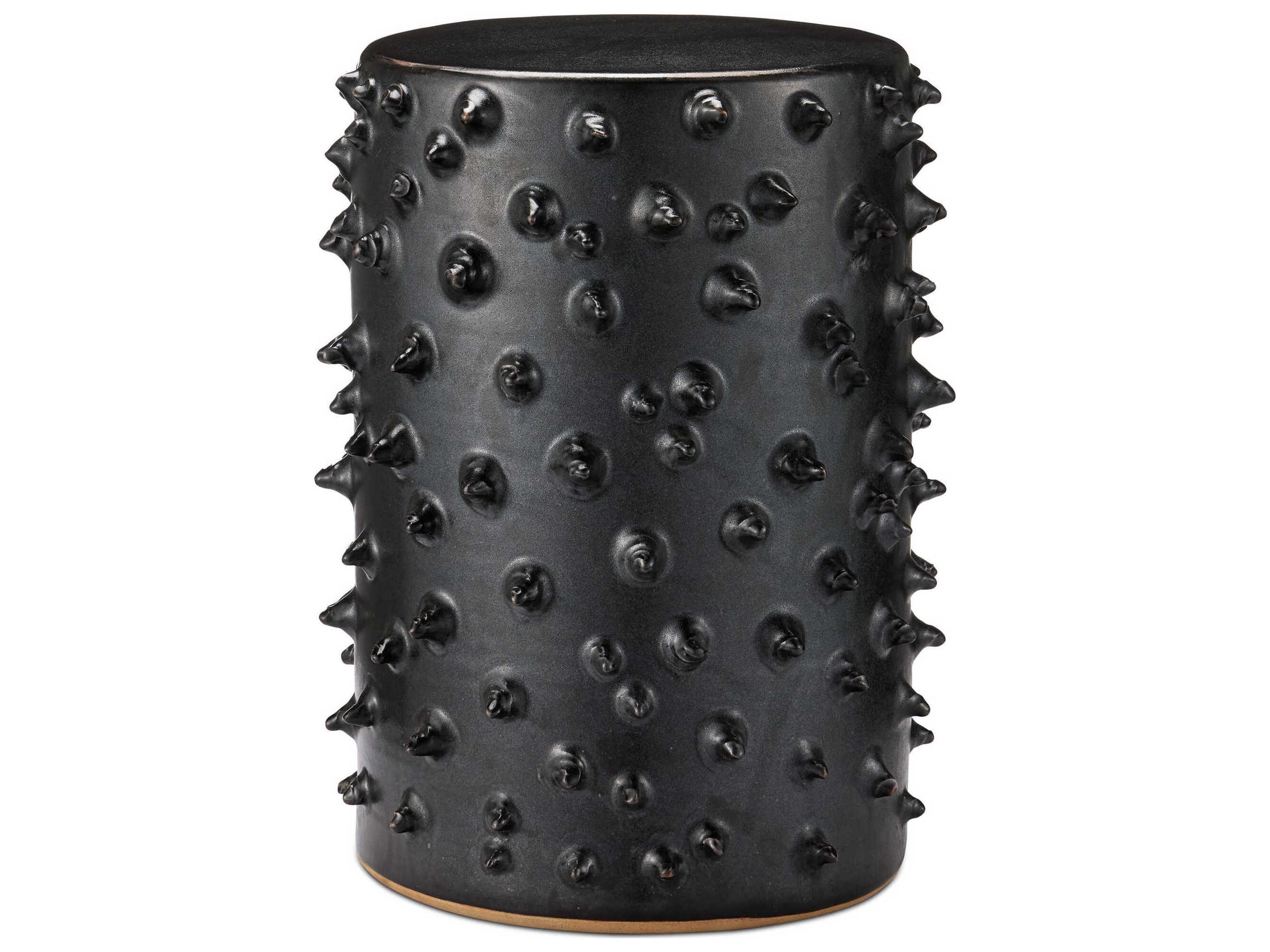 Currey & Company Baltz Round Ceramic Black End Table