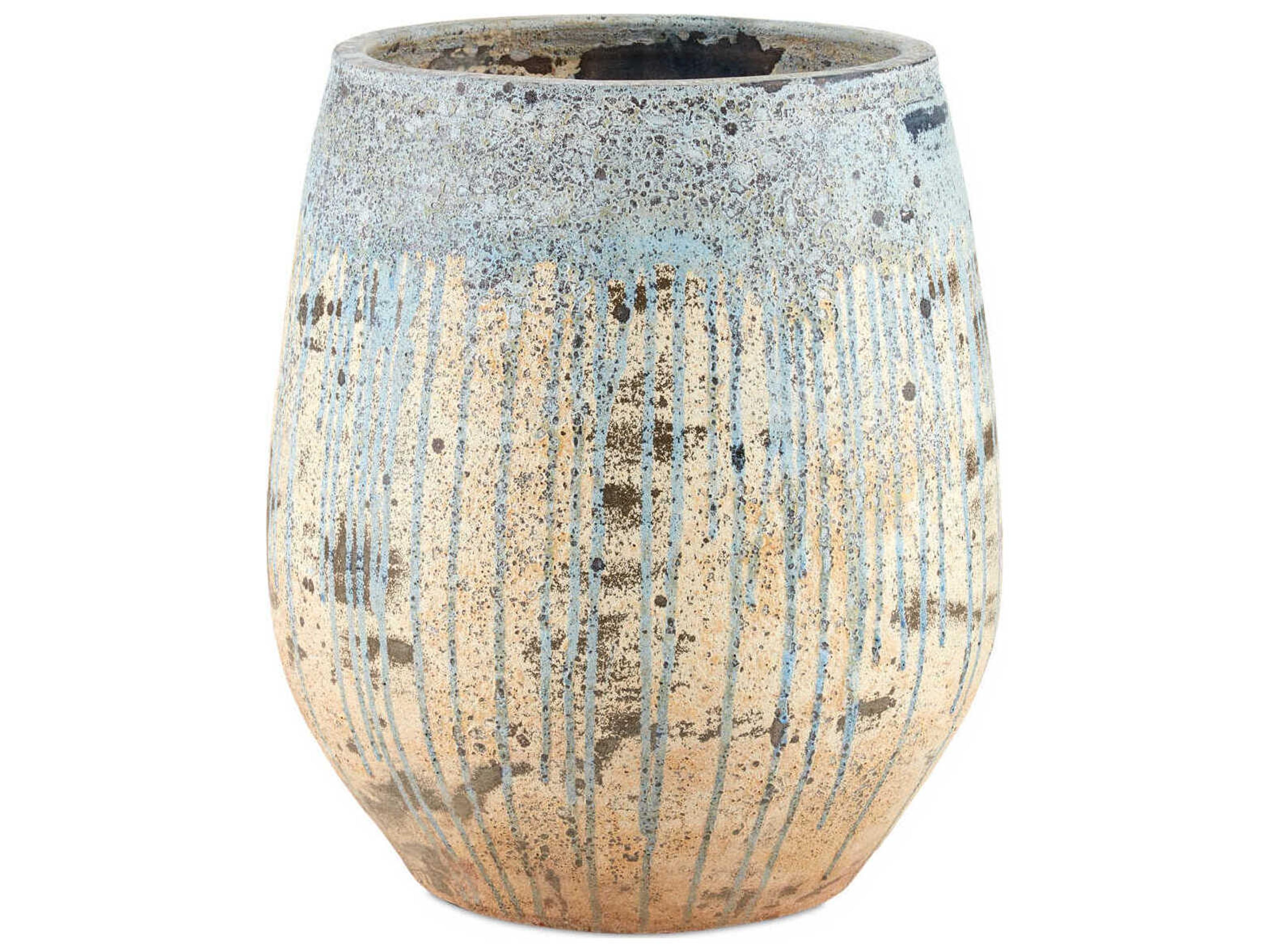 Currey & Company Sicilia Greenish / Milky White / Blue Drip 20" Planter