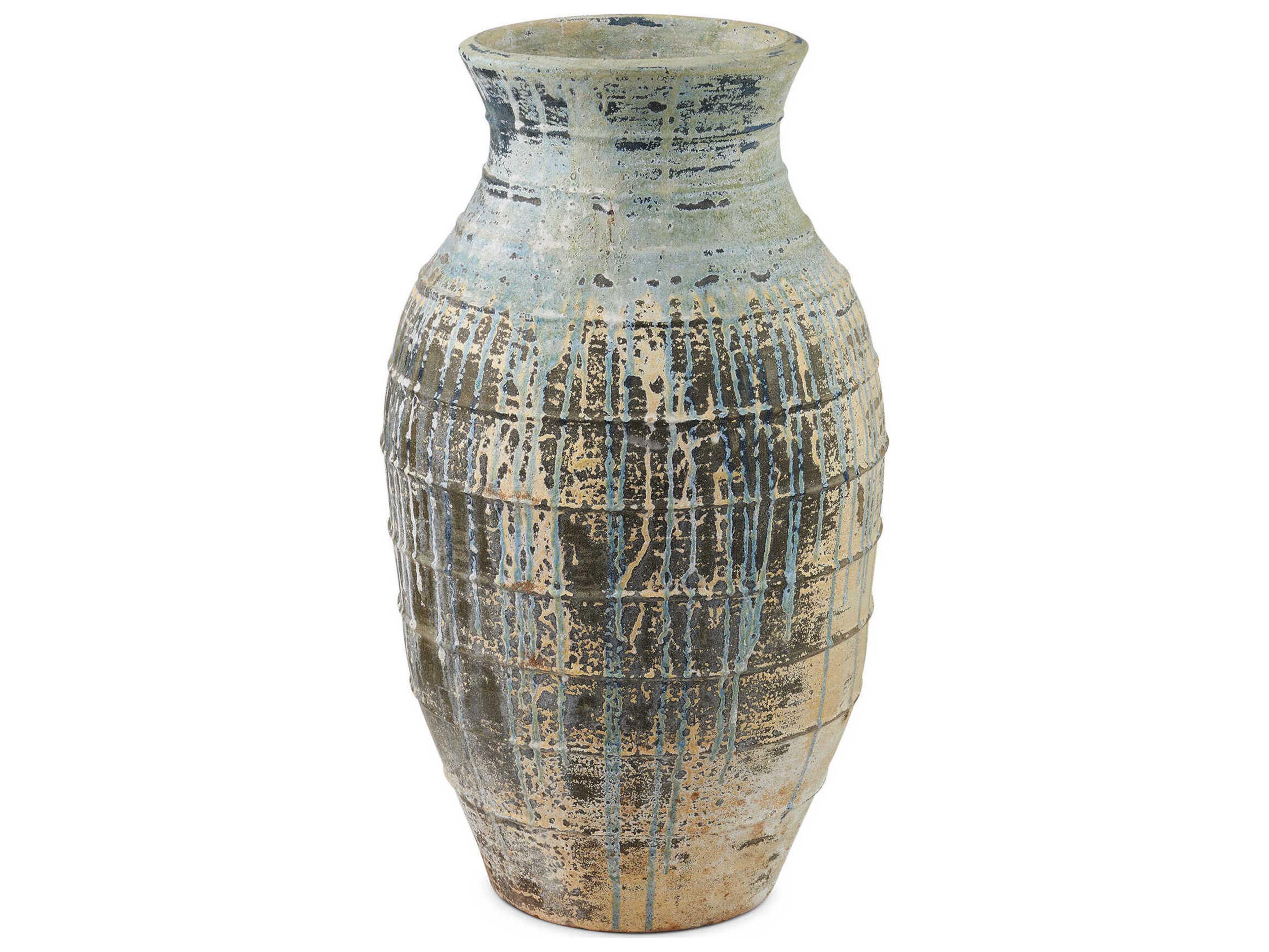 Currey & Company Ragusa Large Antique Blue Drip Urn