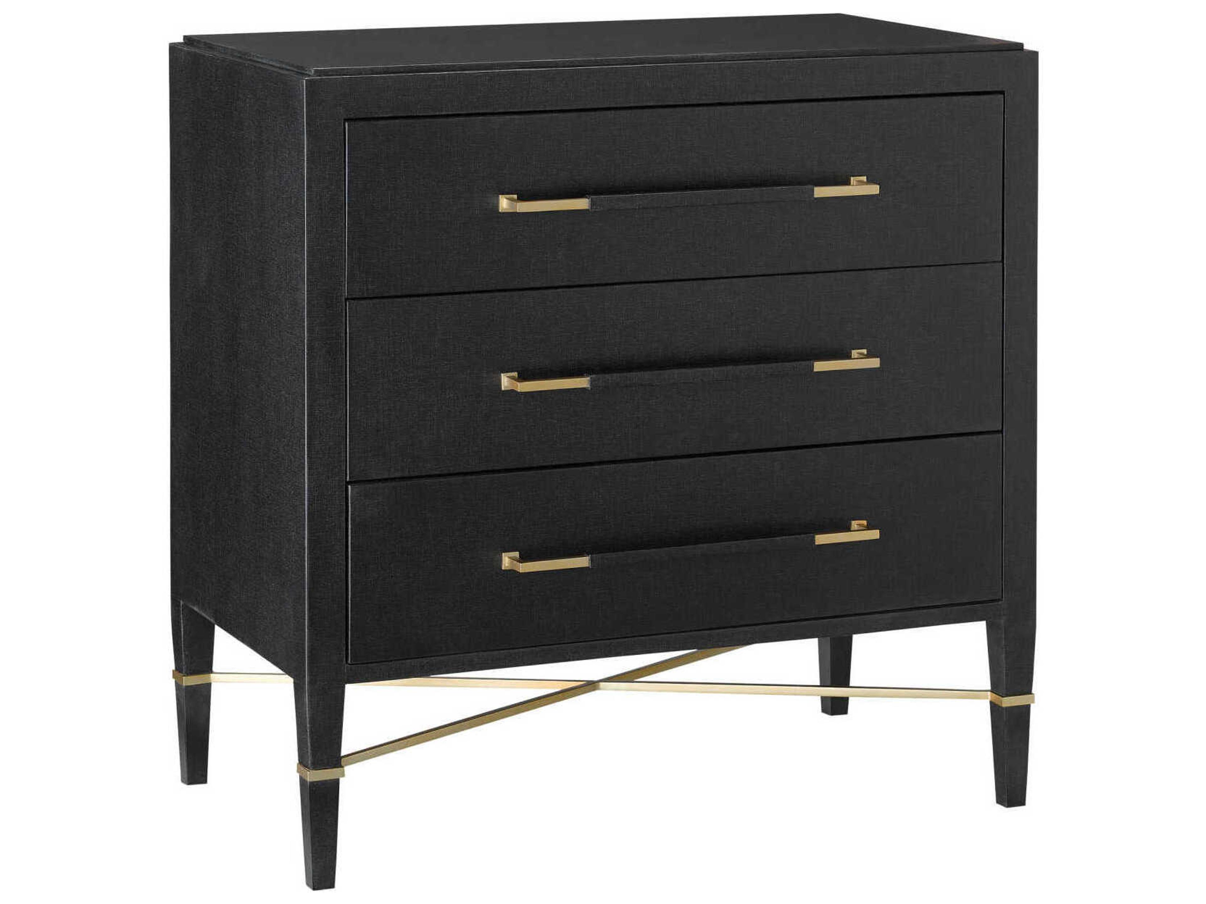 Currey & Company Verona 3-Drawers Gold Solid Wood Chest Nightstand