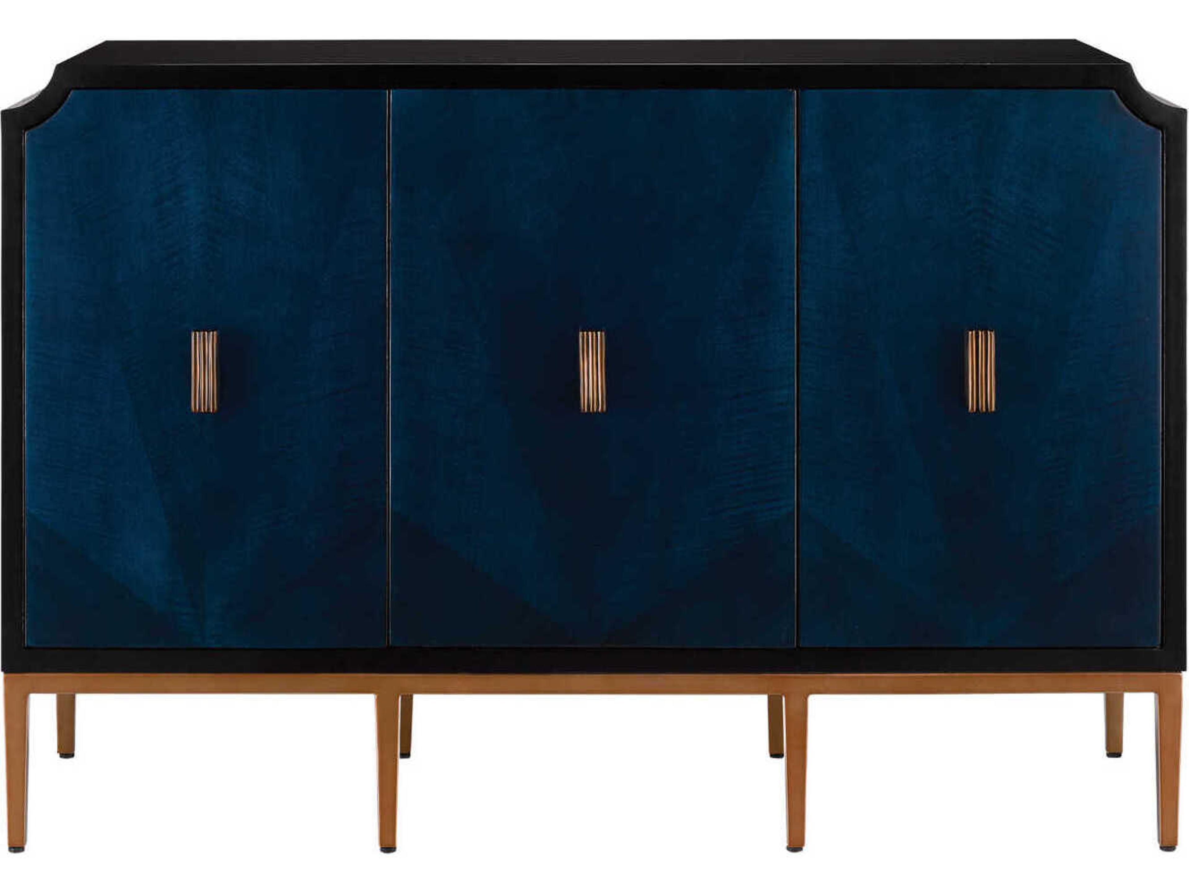 Currey & Company Kallista 54" Hardwood Dark Sapphire Caviar Black Antique Brass Sideboard