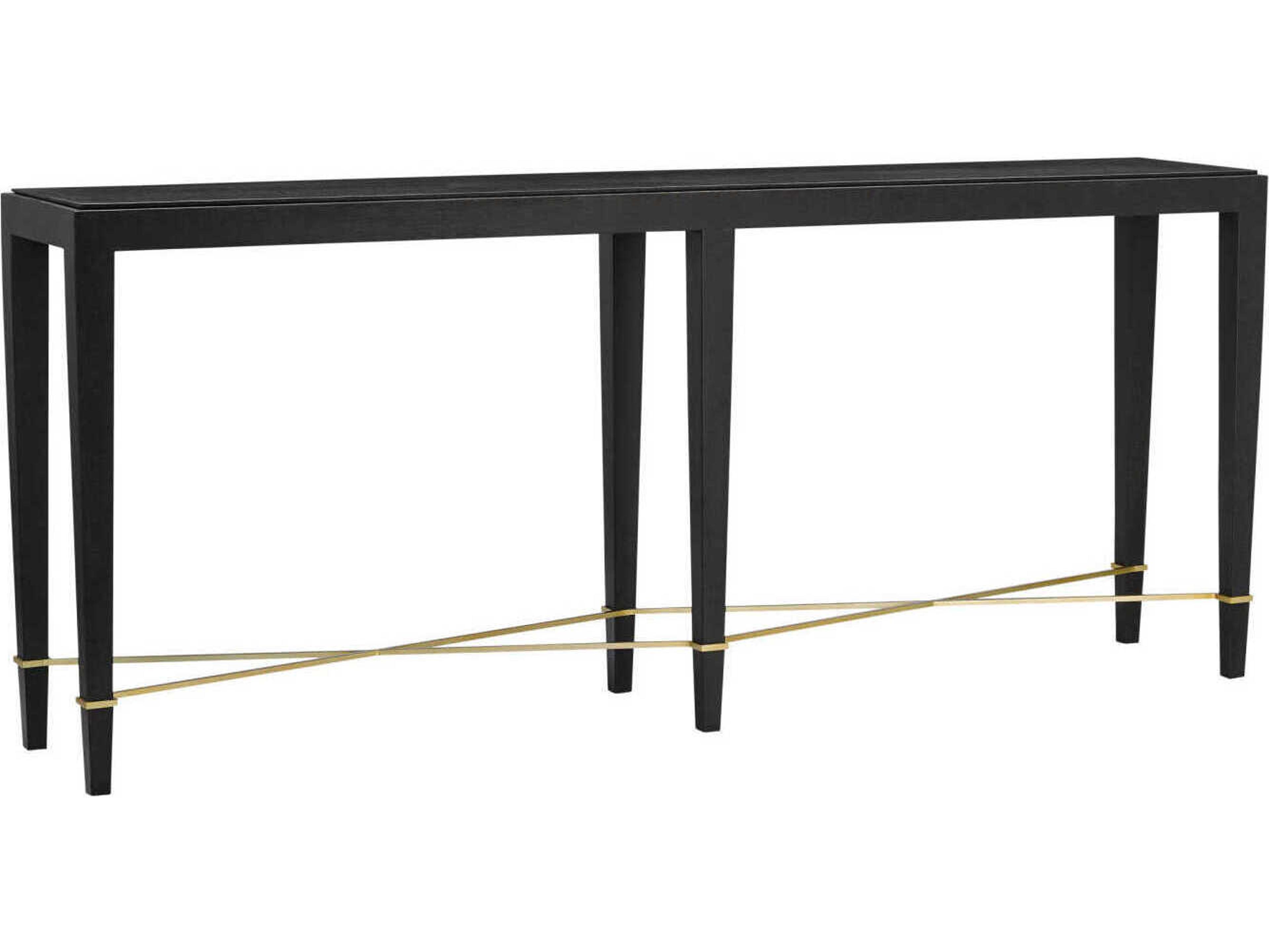 Currey & Company Verona Rectangular Wood Black Lacquered Linen Champagne Console Table