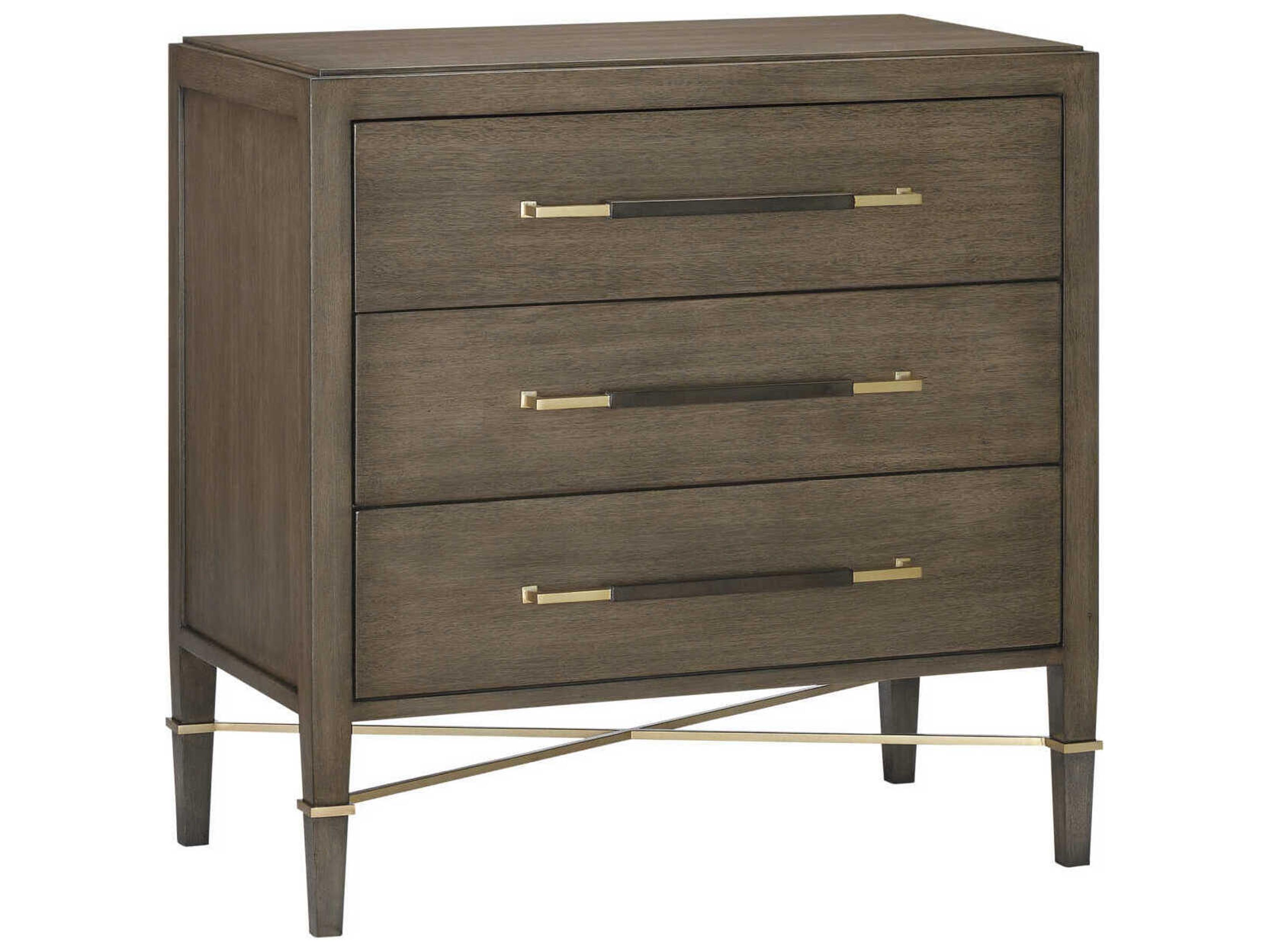 Currey & Company Verona 3-Drawers Brown Mahogany Wood Chest Nightstand
