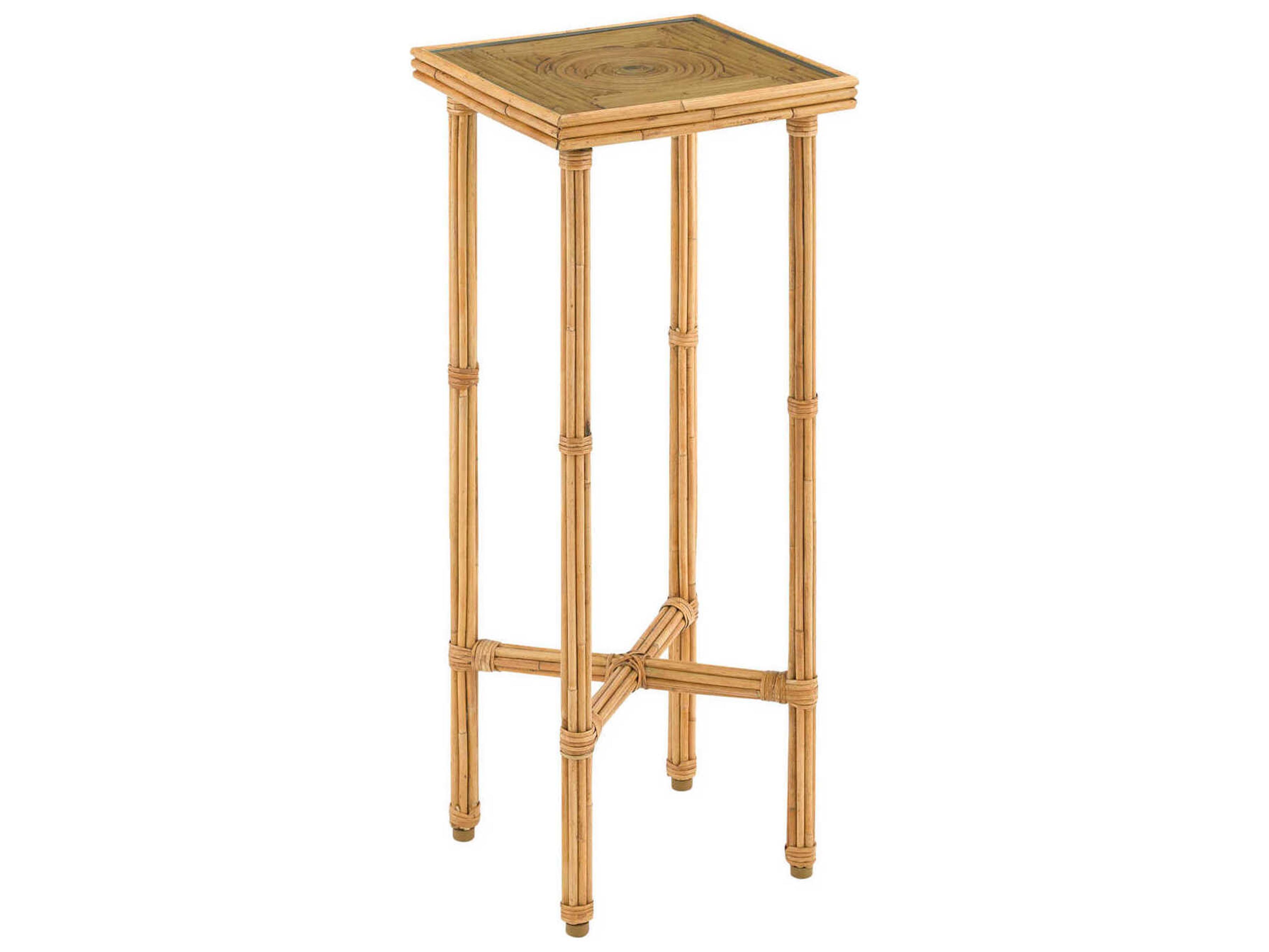 Currey & Company Silang 9" Square Glass Natural Rattan End Table