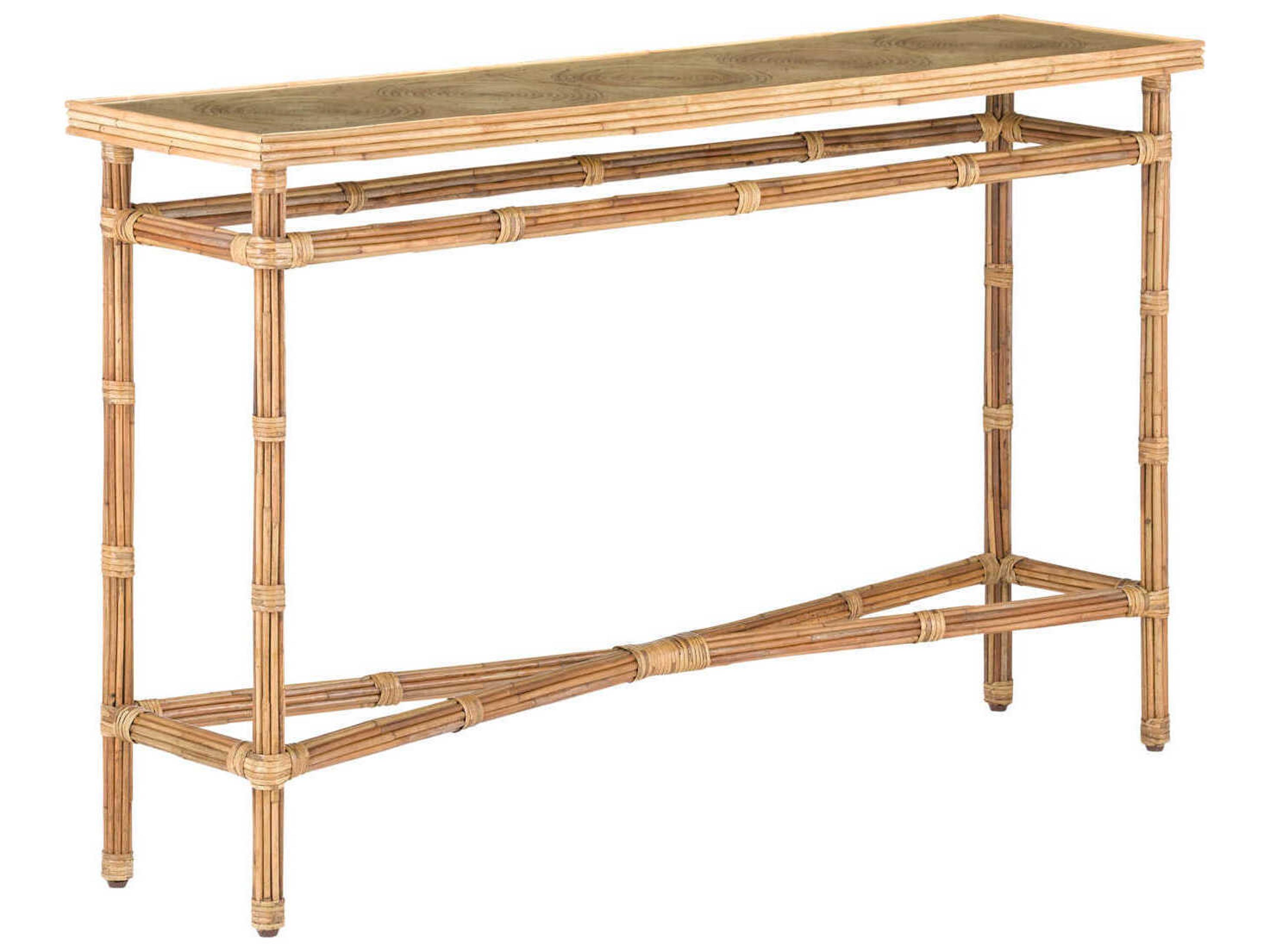 Currey & Company Silang Rectangular Glass Natural Rattan Console Table
