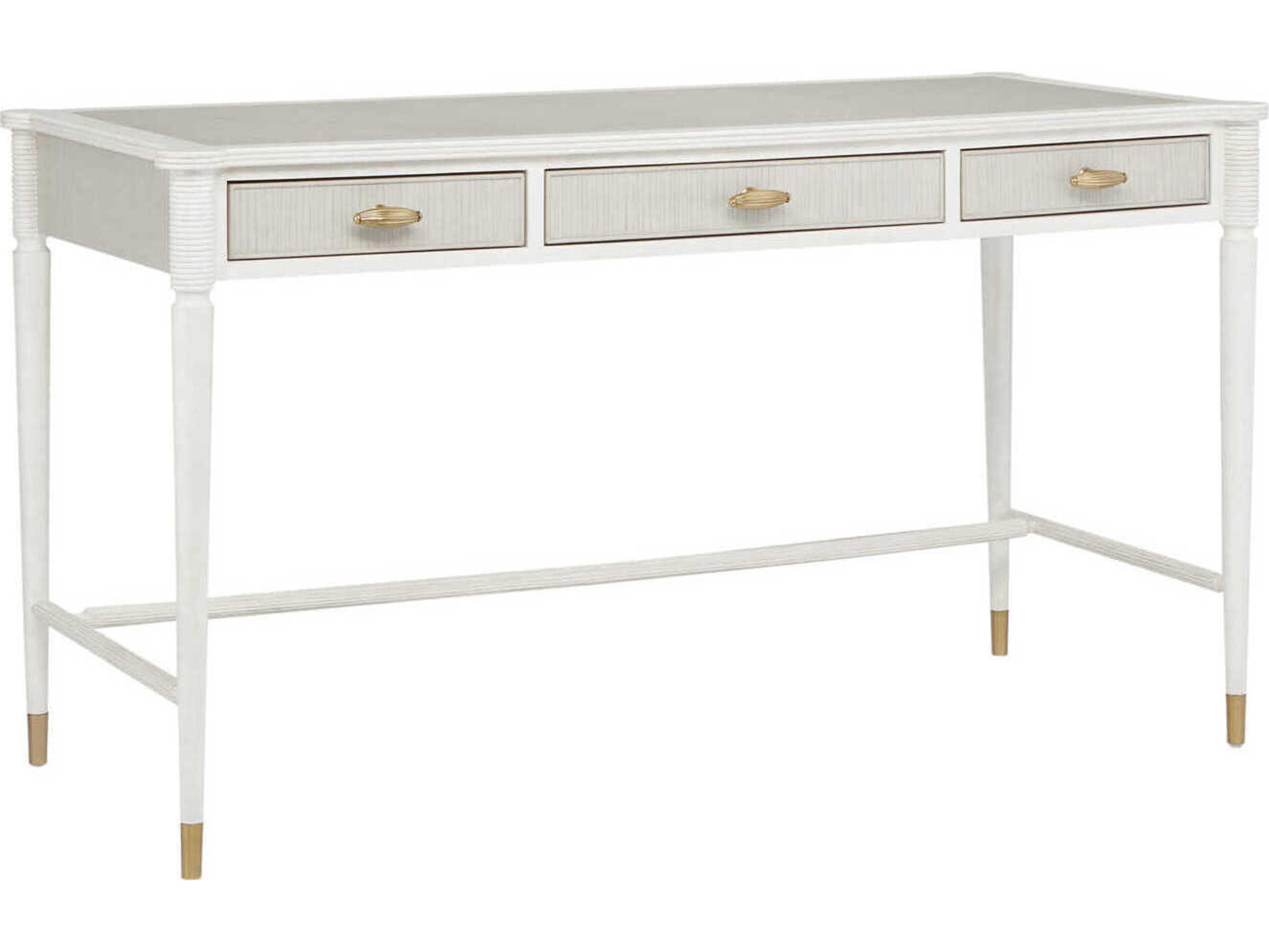 Currey & Company Aster Off White Fog Brass Mahogany Wood Secretary Desk