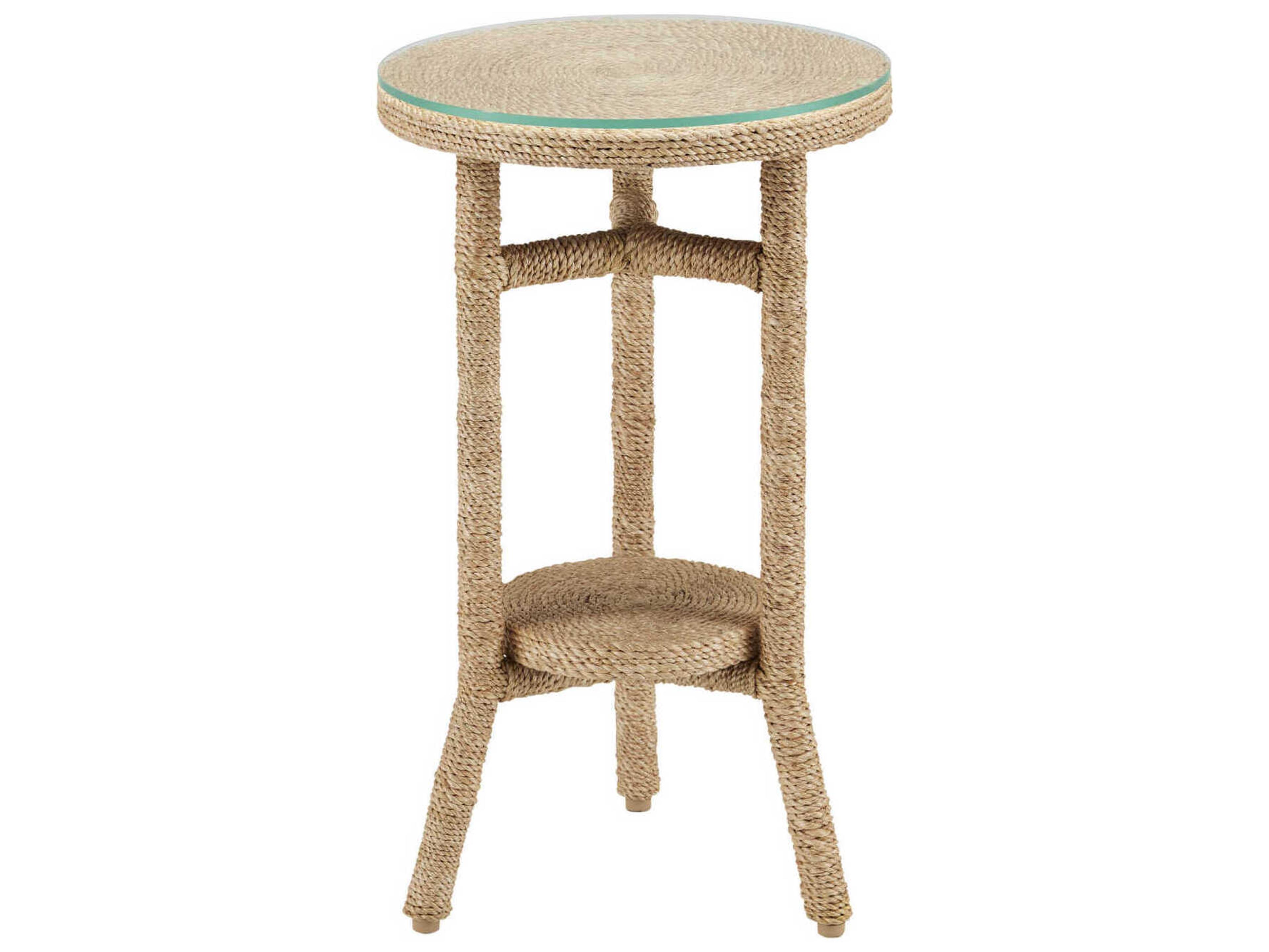 Currey & Company Limay Round Natural Rope Clear Glass End Table