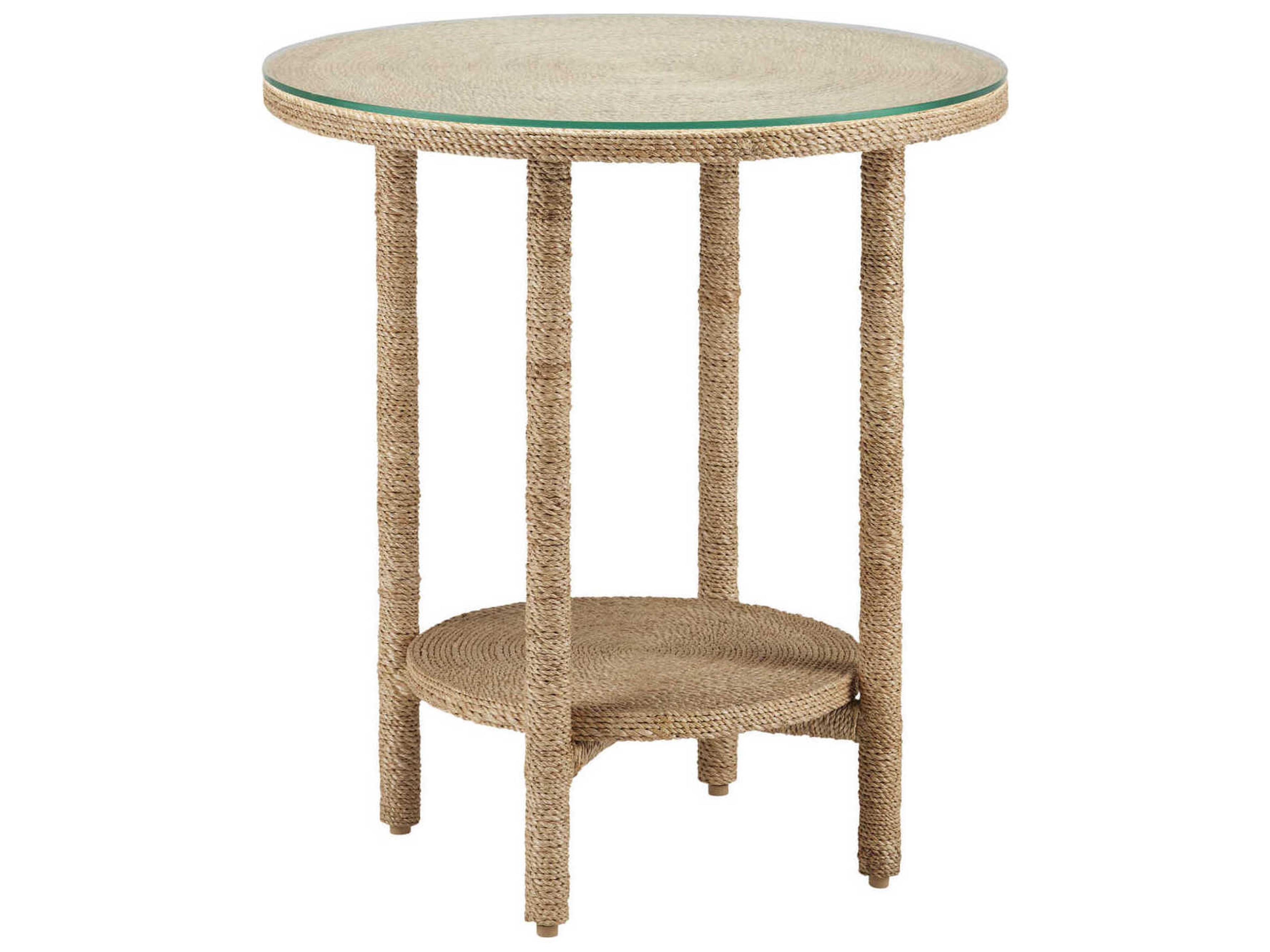 Currey & Company Limay Round Natural Rope Clear Glass End Table