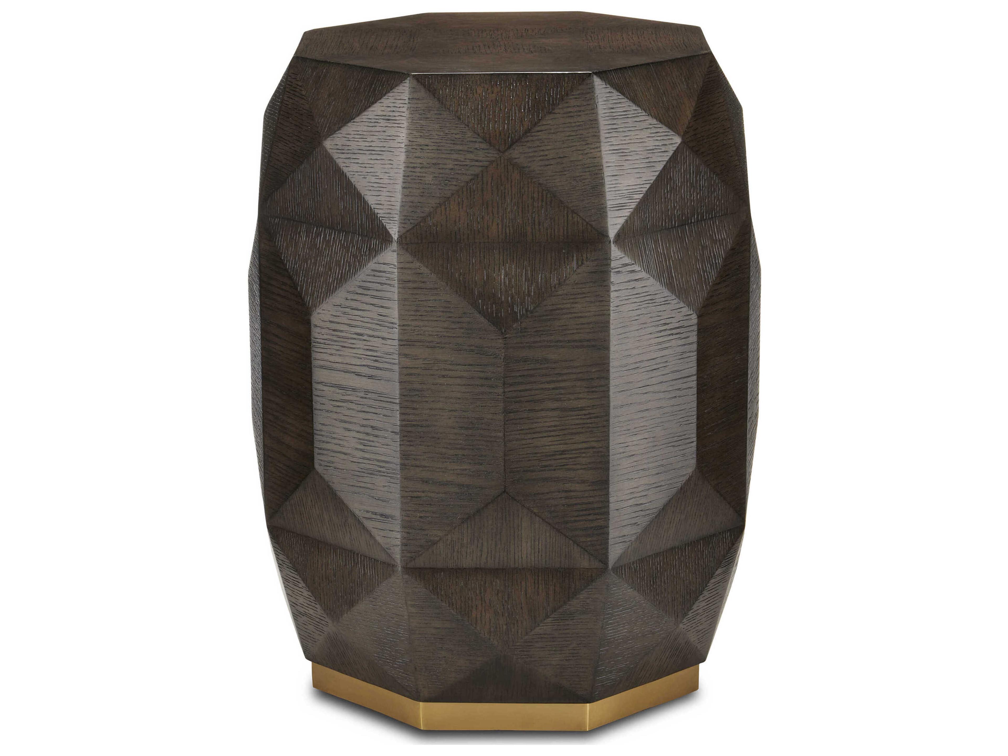 Currey & Company Kendall Hexagon Wood Dove Gray polished Brass End Table