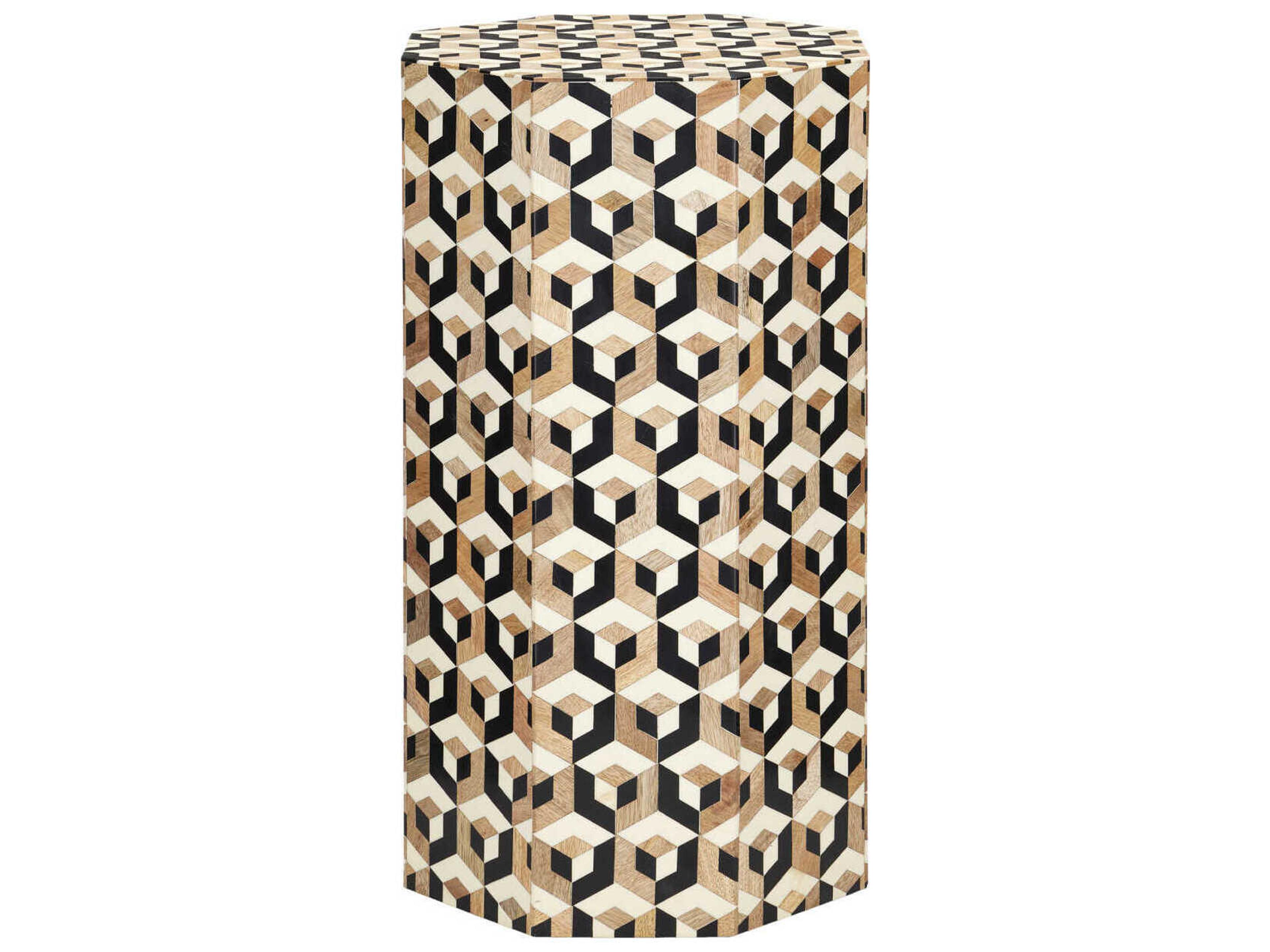 Currey & Company Geo Octagon Wood Natural White Black End Table