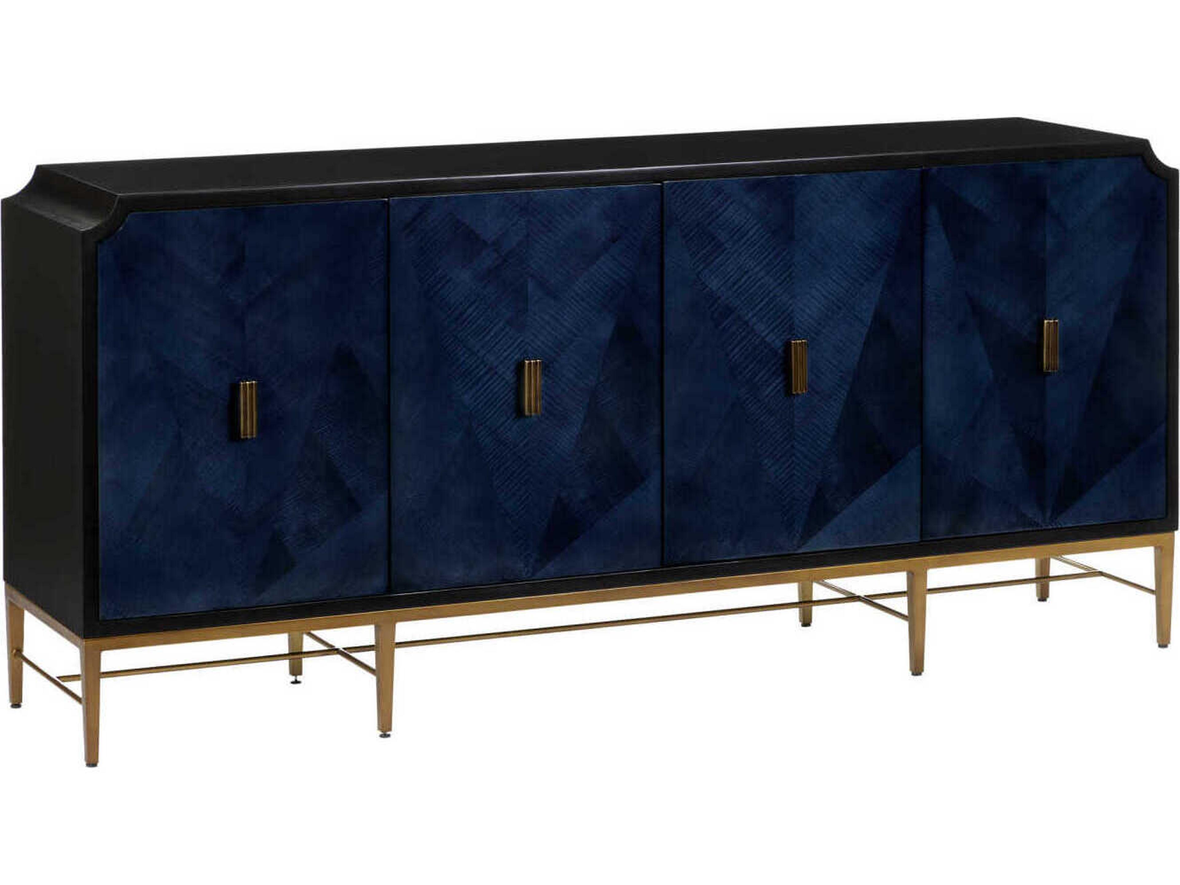 Currey & Company Kallista 80" Hardwood Dark Sapphire Caviar Black Sideboard