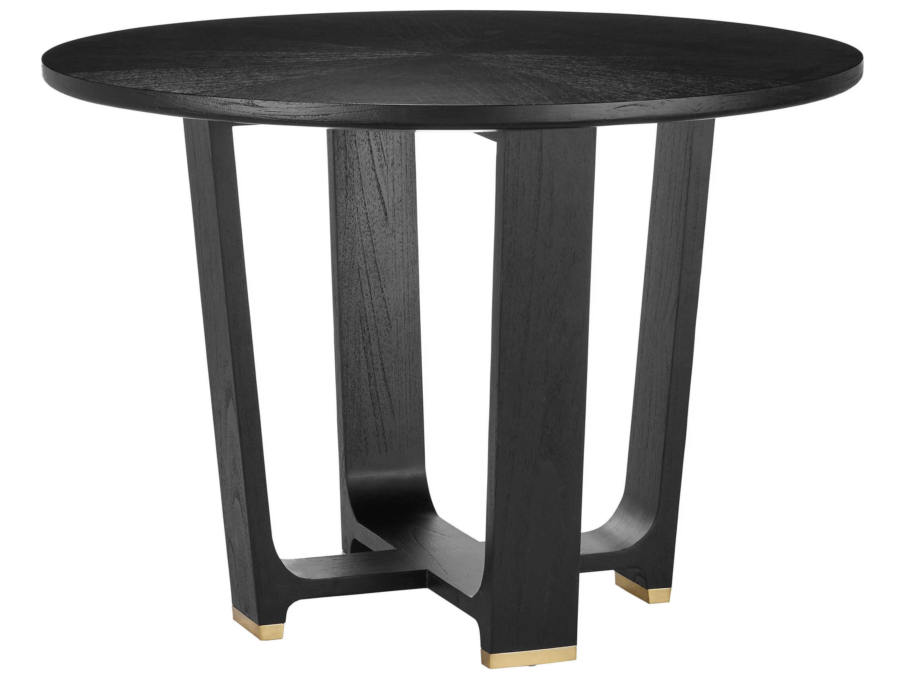 Blake Round Wood Matte Caviar Black Polished Brass Dining Table