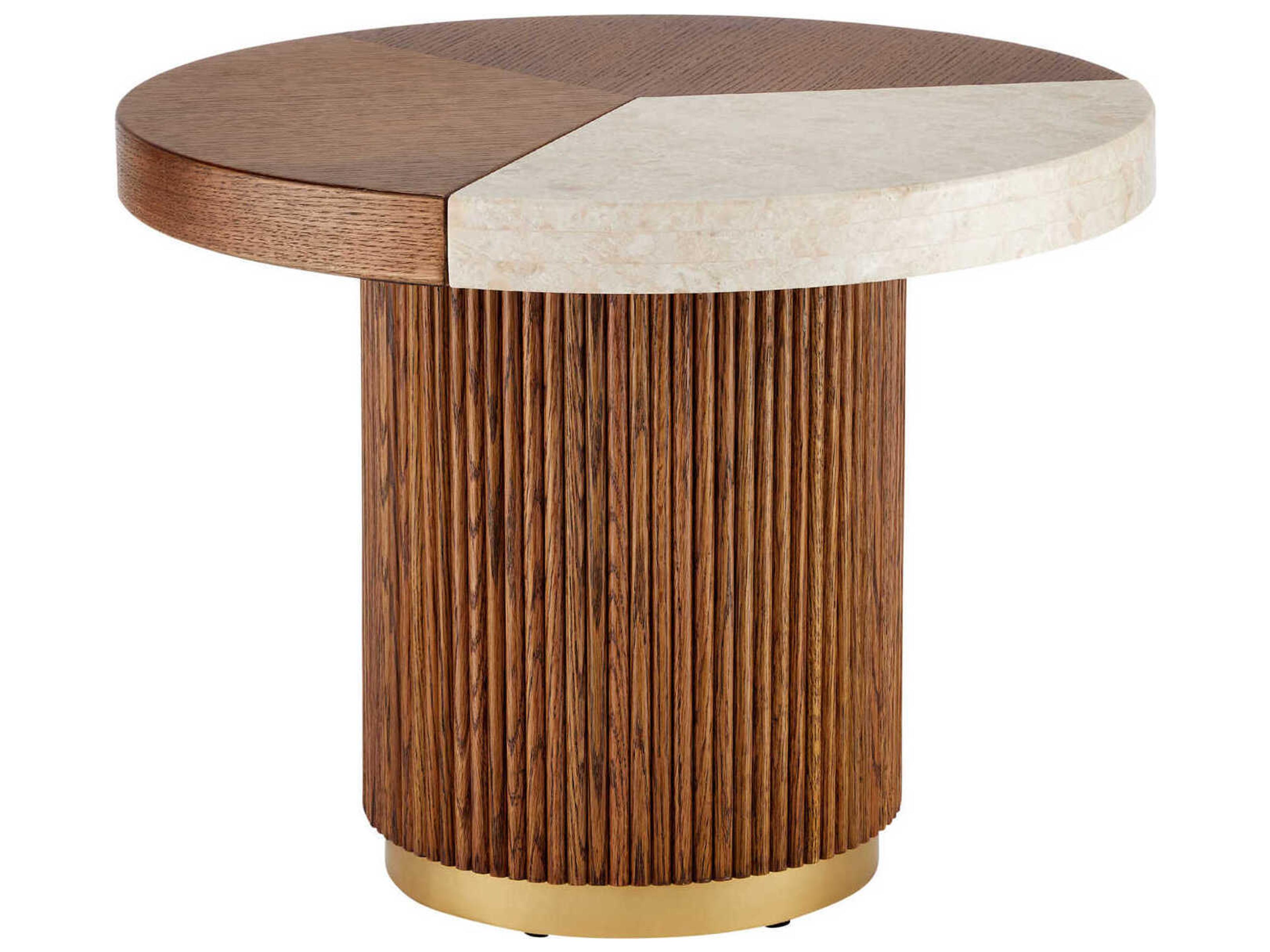 Currey & Company Dakota Round Wood Morel Brown Natural Polished Brass Coffee Table
