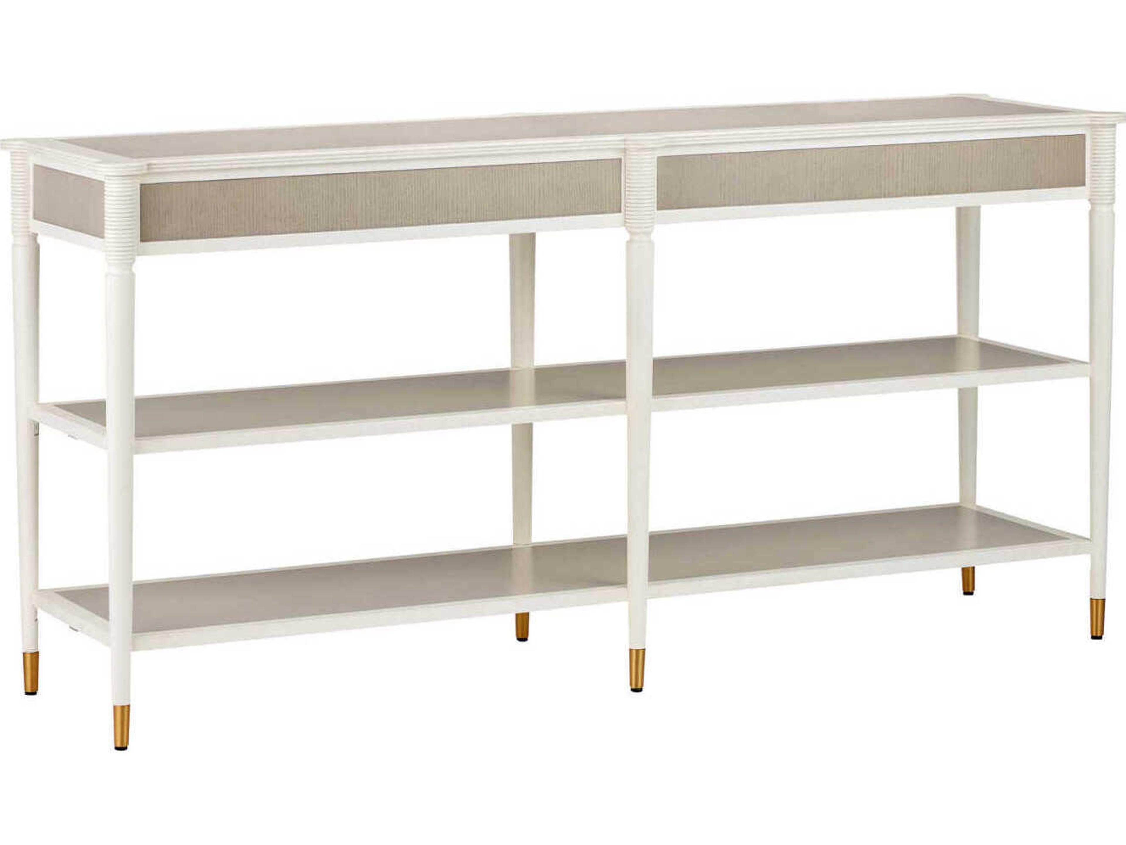 Aster Rectangular Wood Off White Fog Polished Brass Console Table
