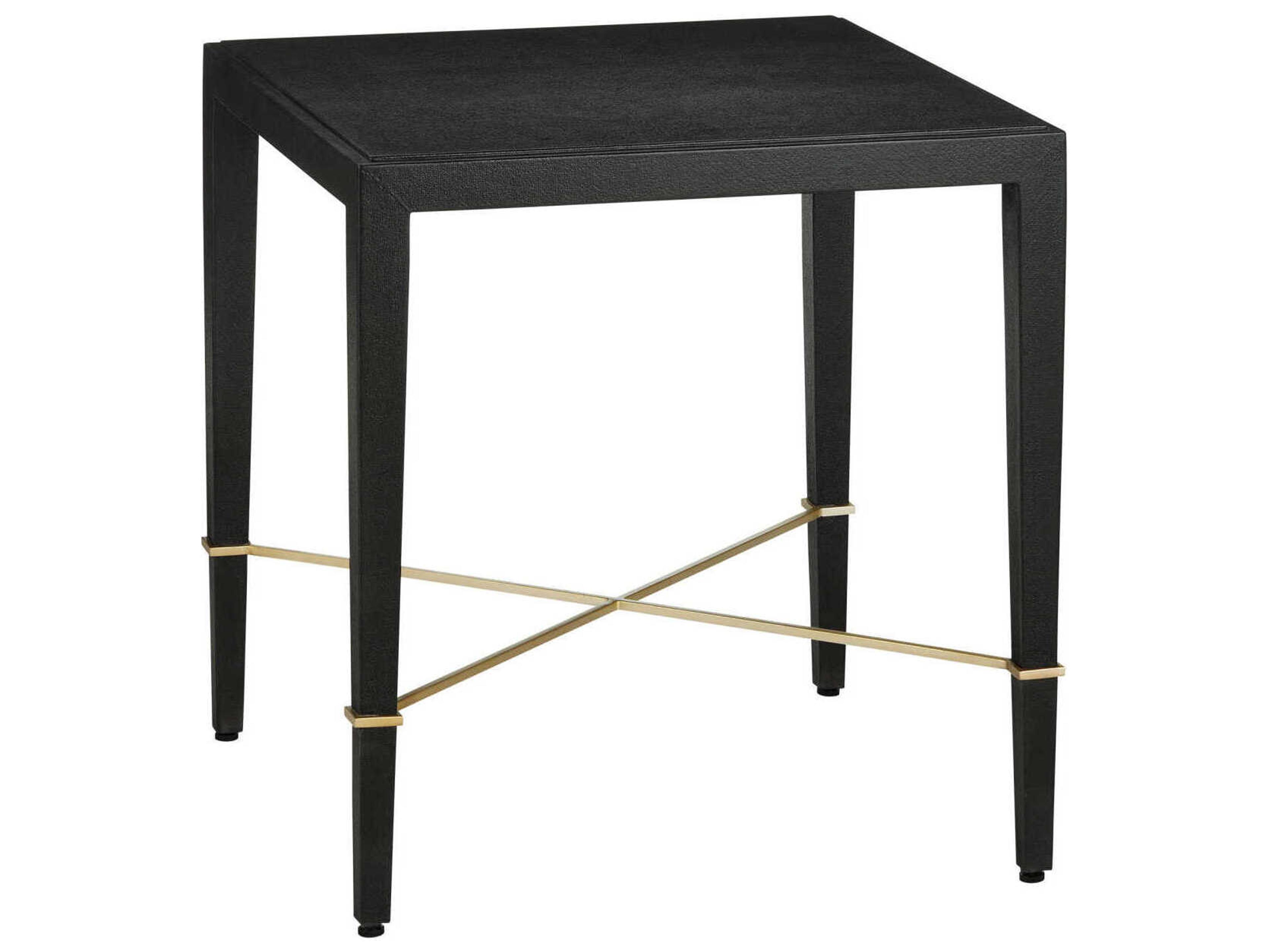 Currey & Company Verona 22" Square Fabric Black Lacquered Linen Champagne End Table