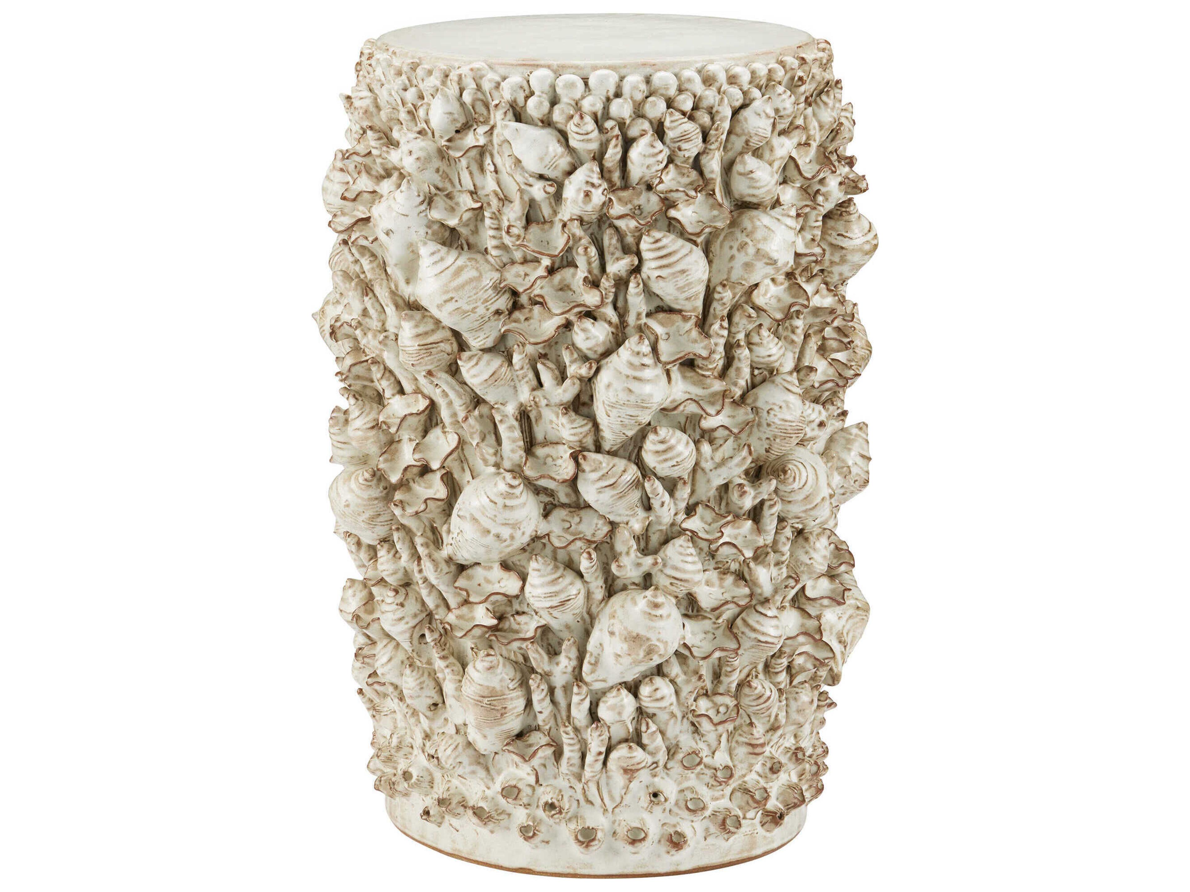 Currey & Company Corfu Round Ceramic Milky White End Table