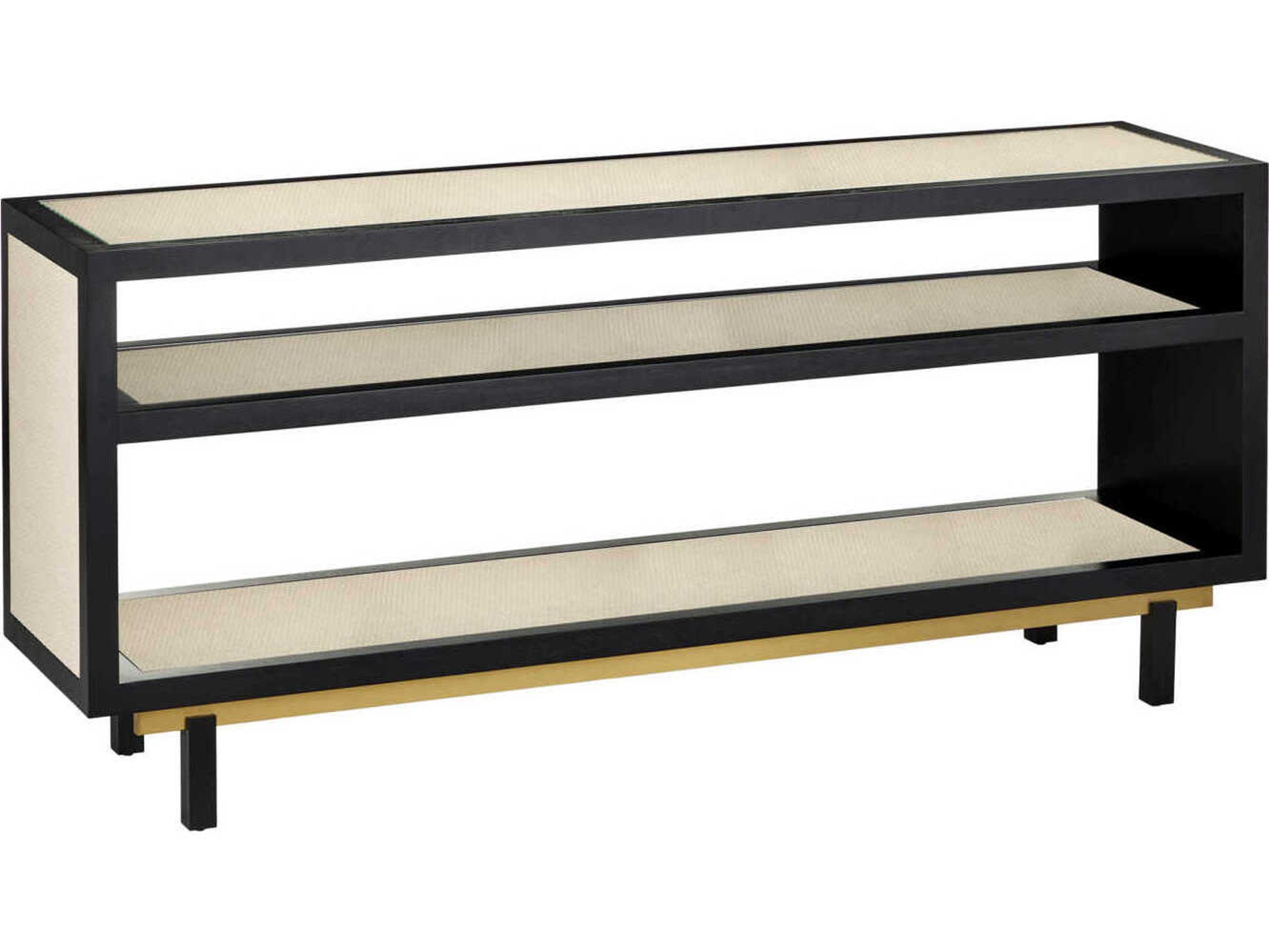 Currey & Company Deanna Rectangular Glass Ivory Black Brushed Brass Console Table