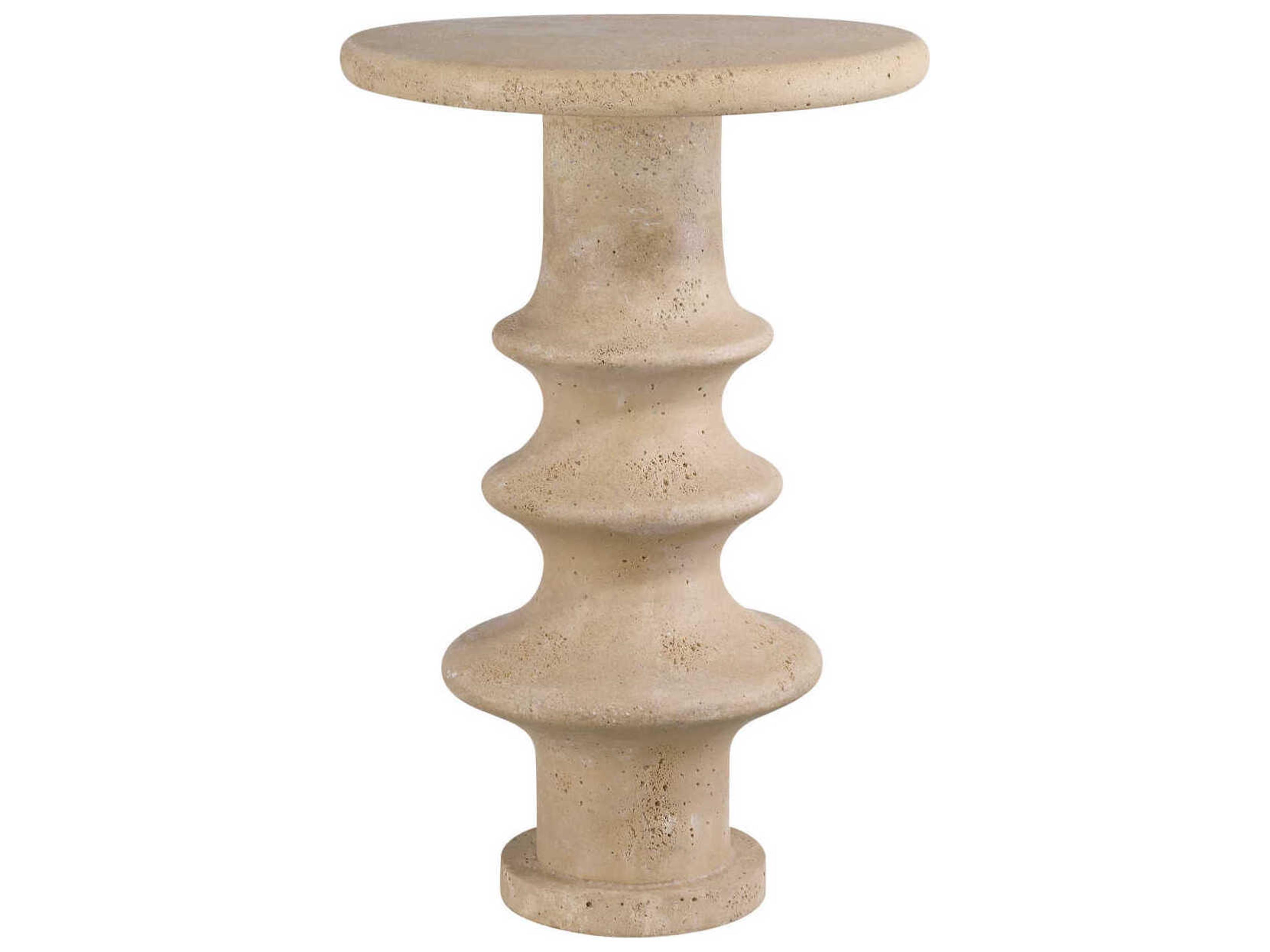 Currey & Company Rollins Round Concrete Beige End Table