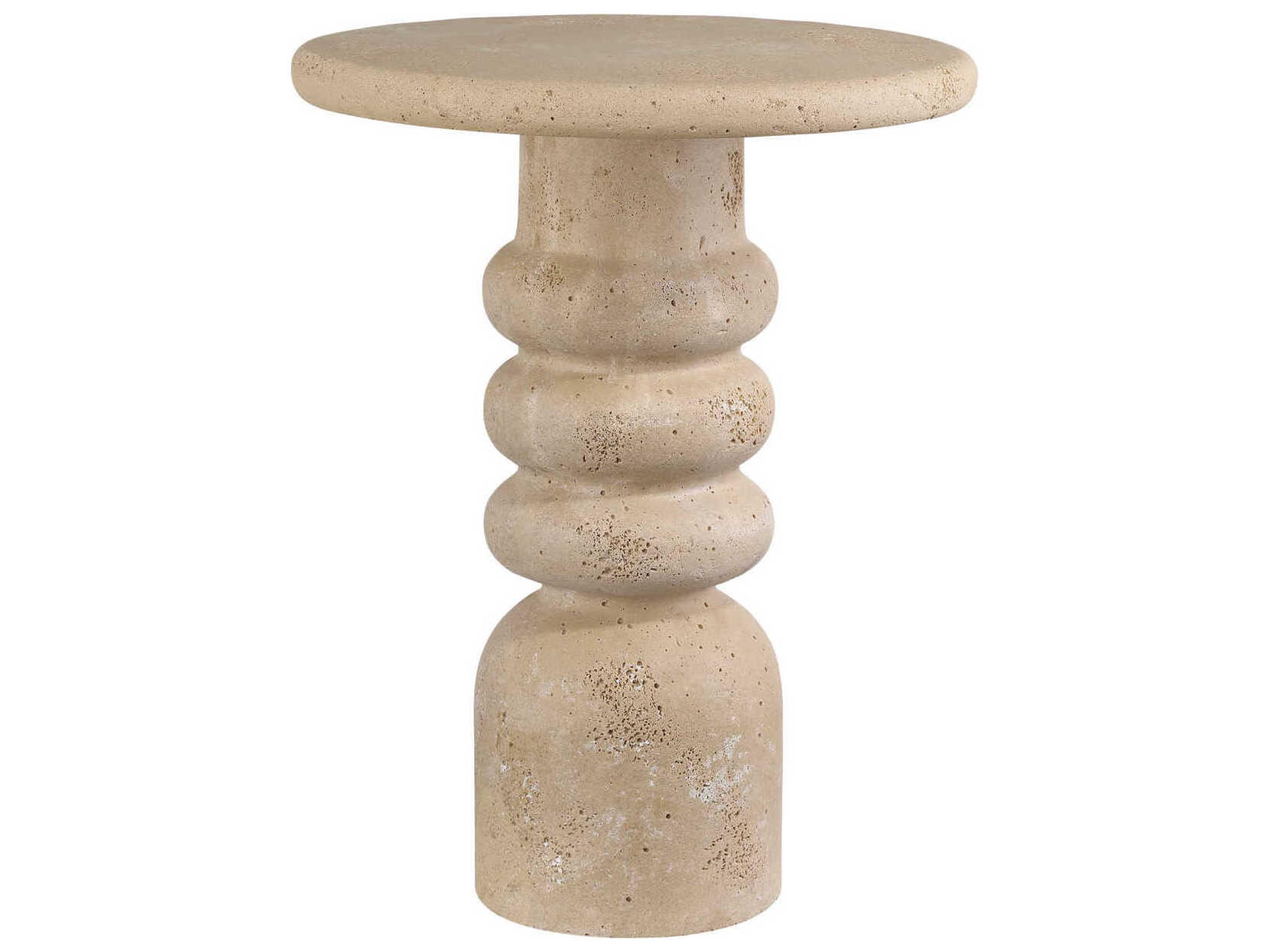 Currey & Company Rocco Round Concrete Beige End Table