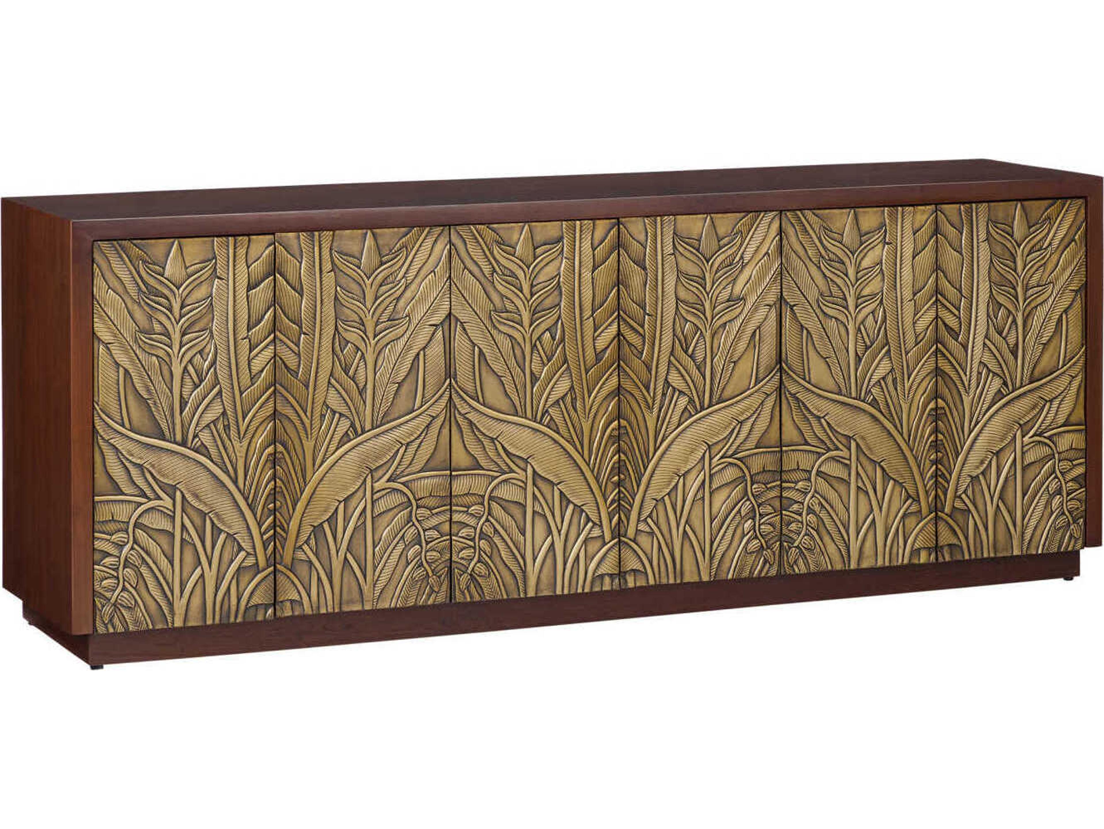 Currey & Company Jardin 84" Walnut Anqtiue Brass Sideboard