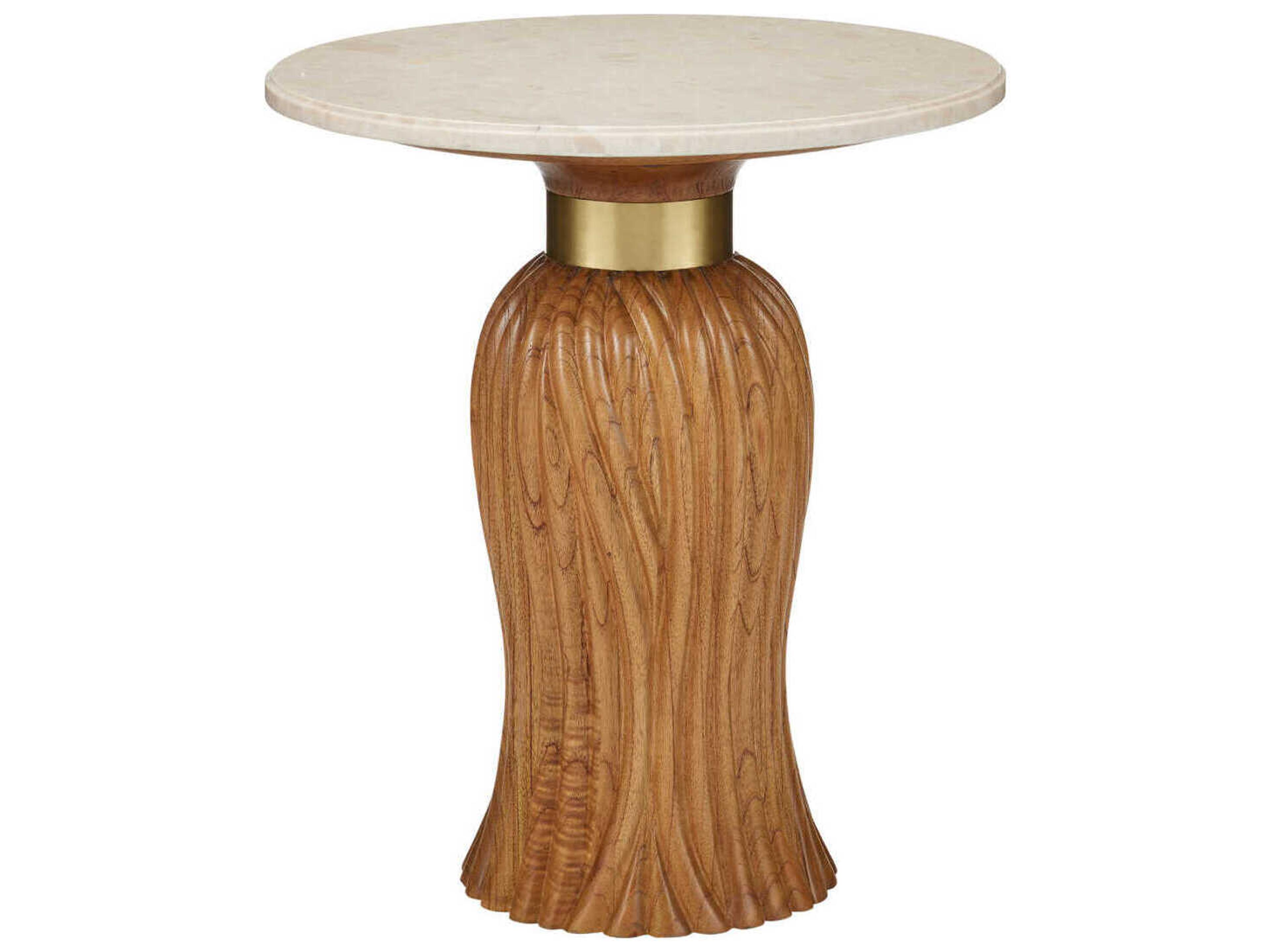 Currey & Company Tassel Round Marble Morel Brown Natural Brushed Brass End Table