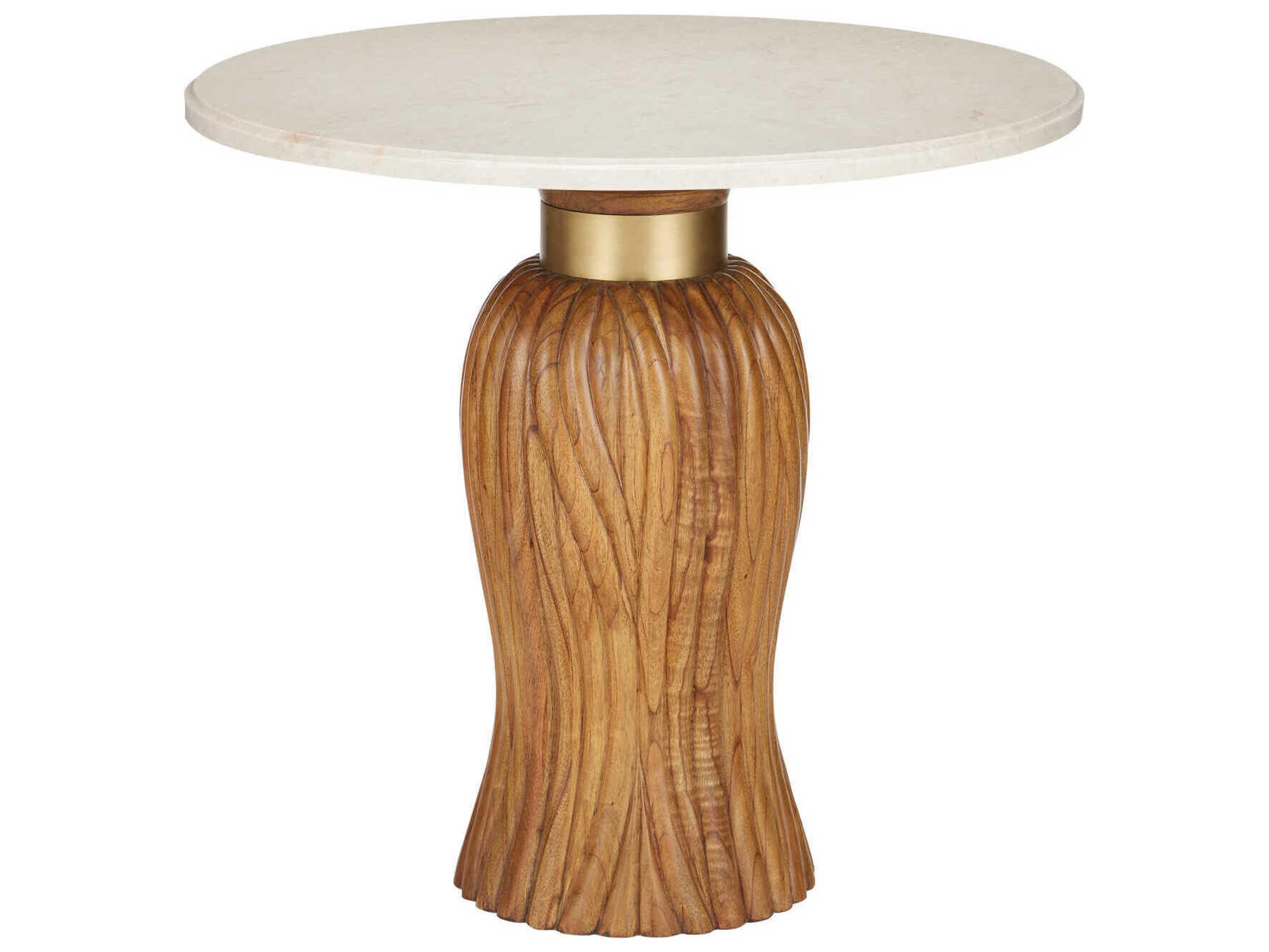 Currey & Company Tassel Round Marble Morel Brown Natural Brushed Brass End Table