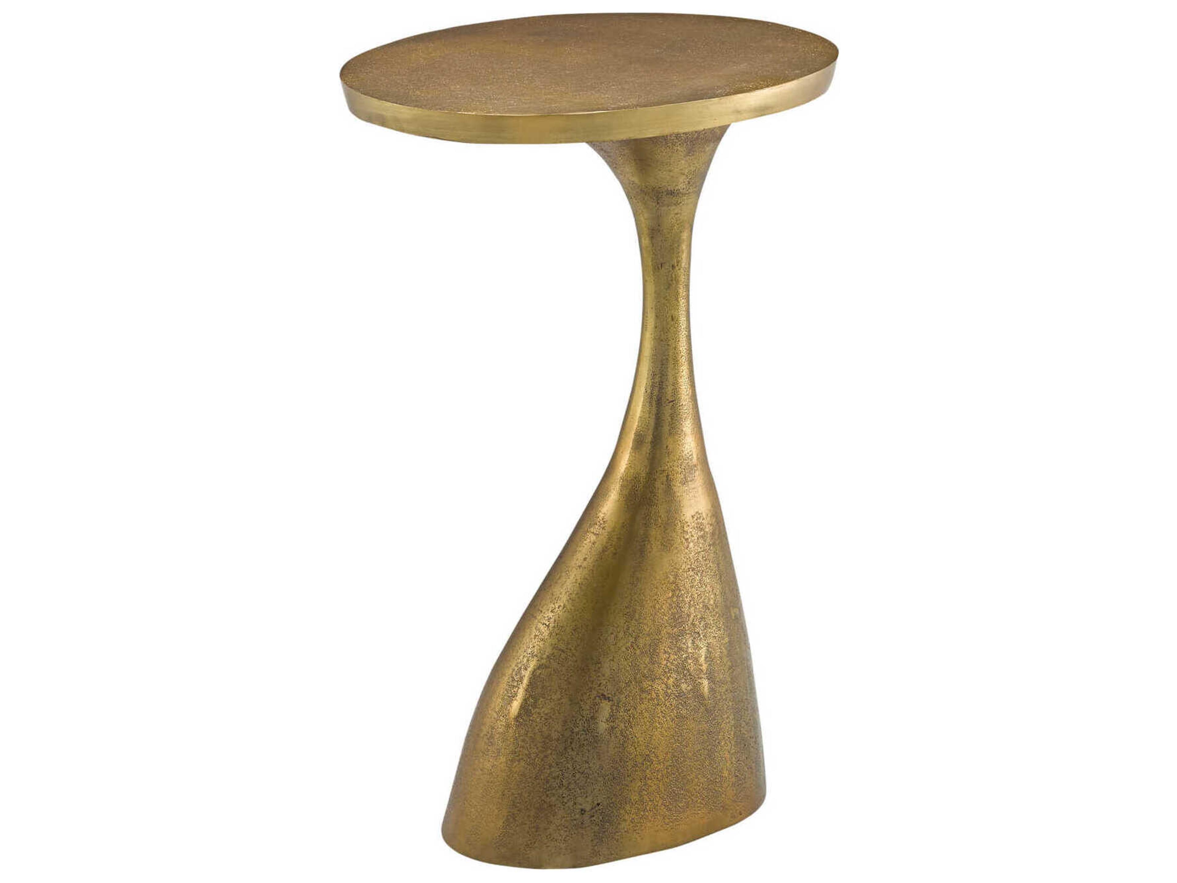 Currey & Company Ishaan Oval Metal Antique Brass End Table