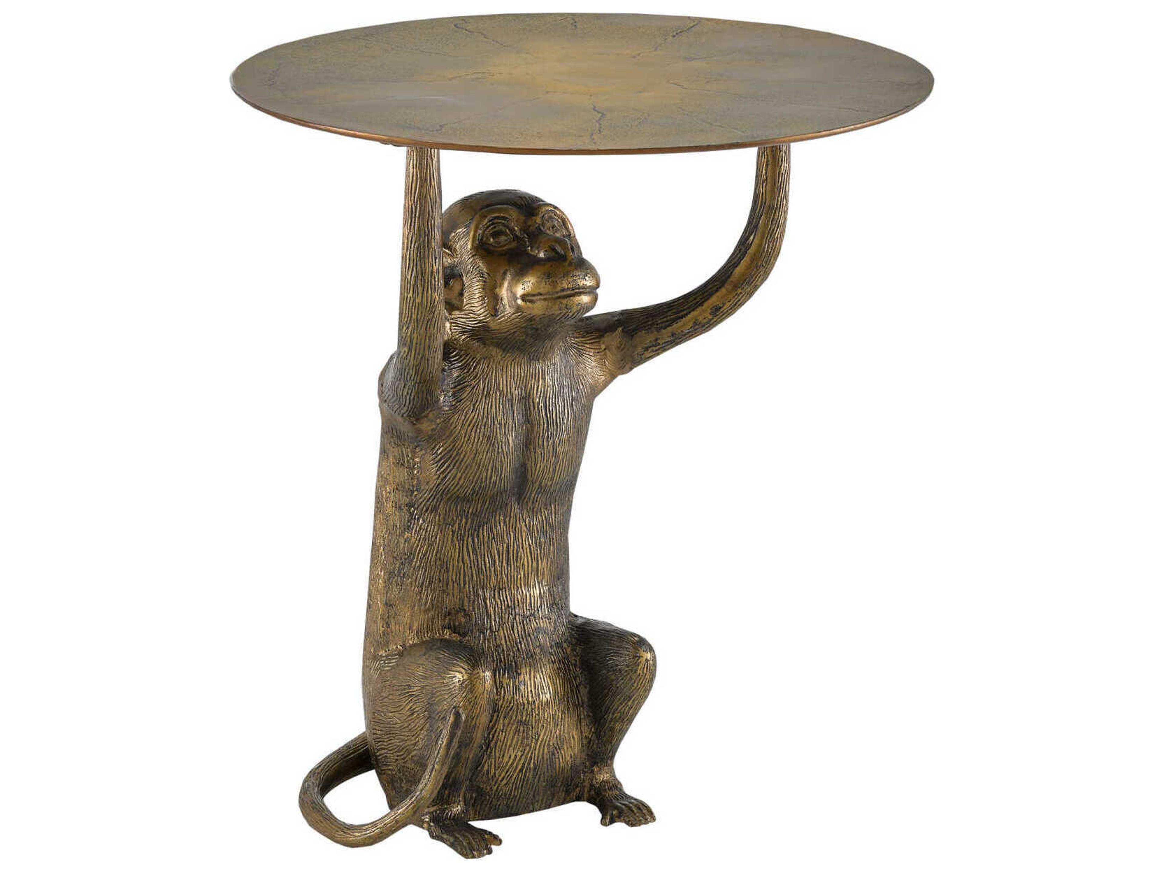 Currey & Company Abu Round Metal Antique Gold End Table