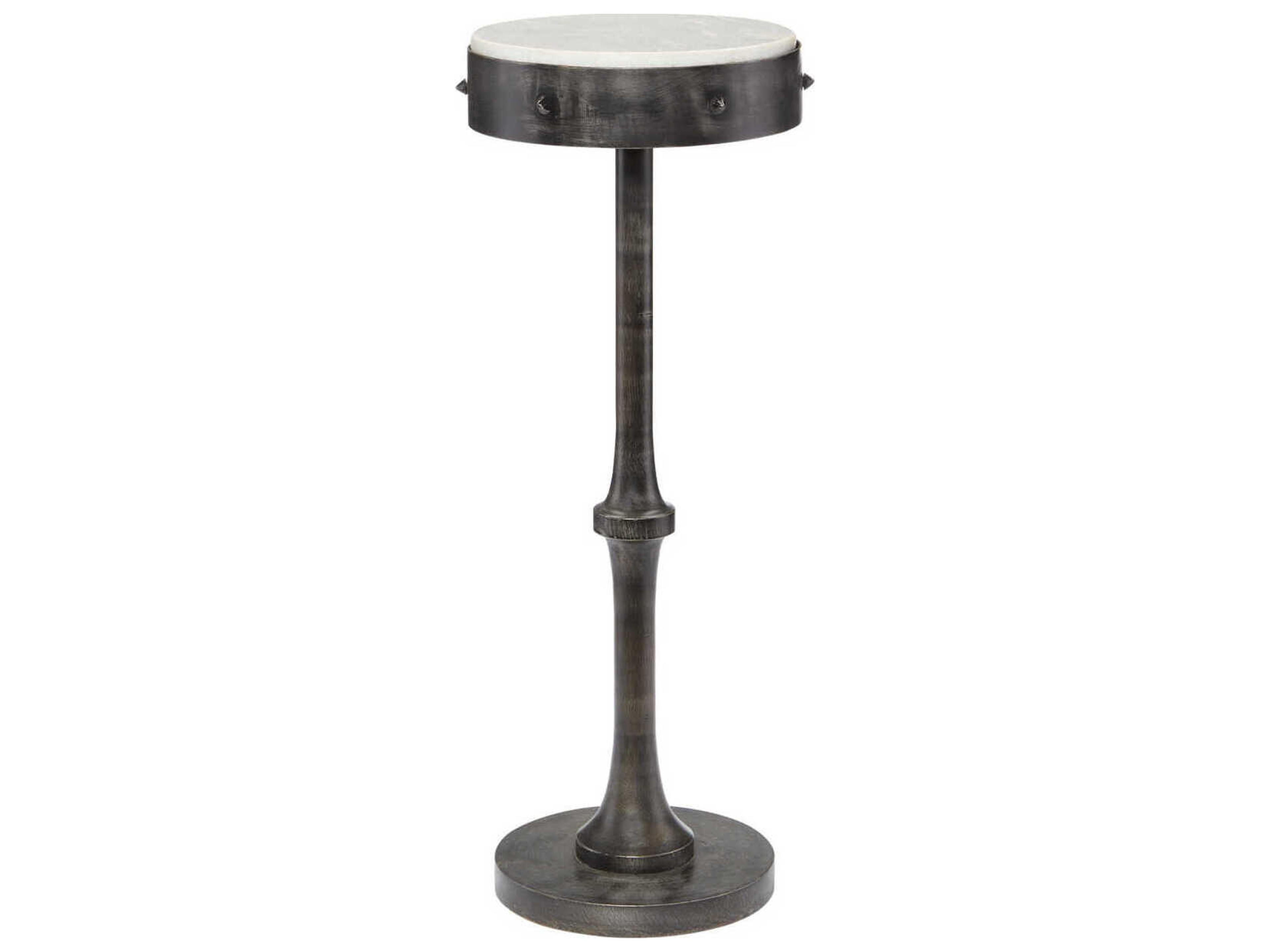 Currey & Company Helios Round Marble Antique Black White End Table