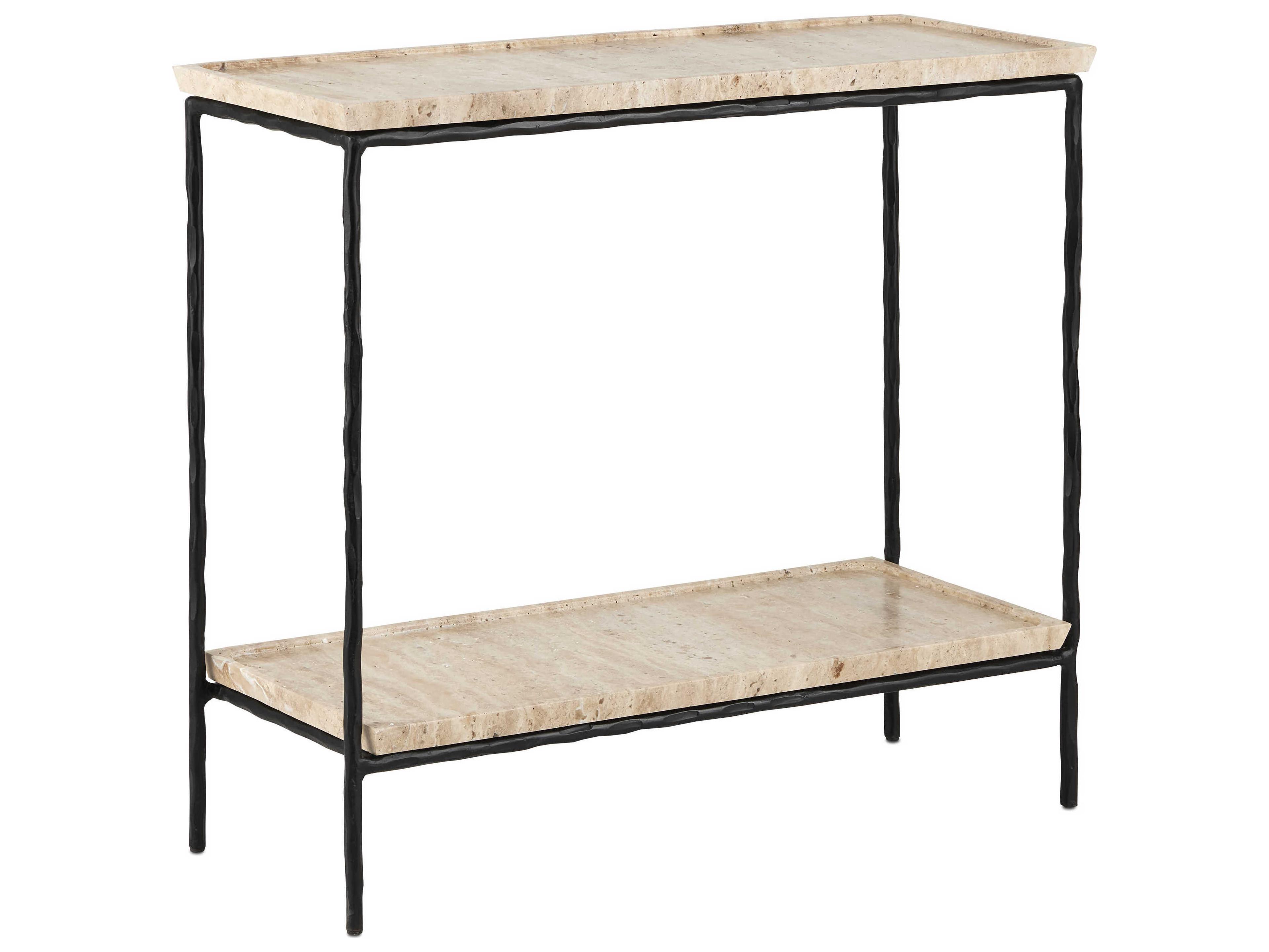 Currey & Company Boyles Rectangular Stone Natural Black End Table