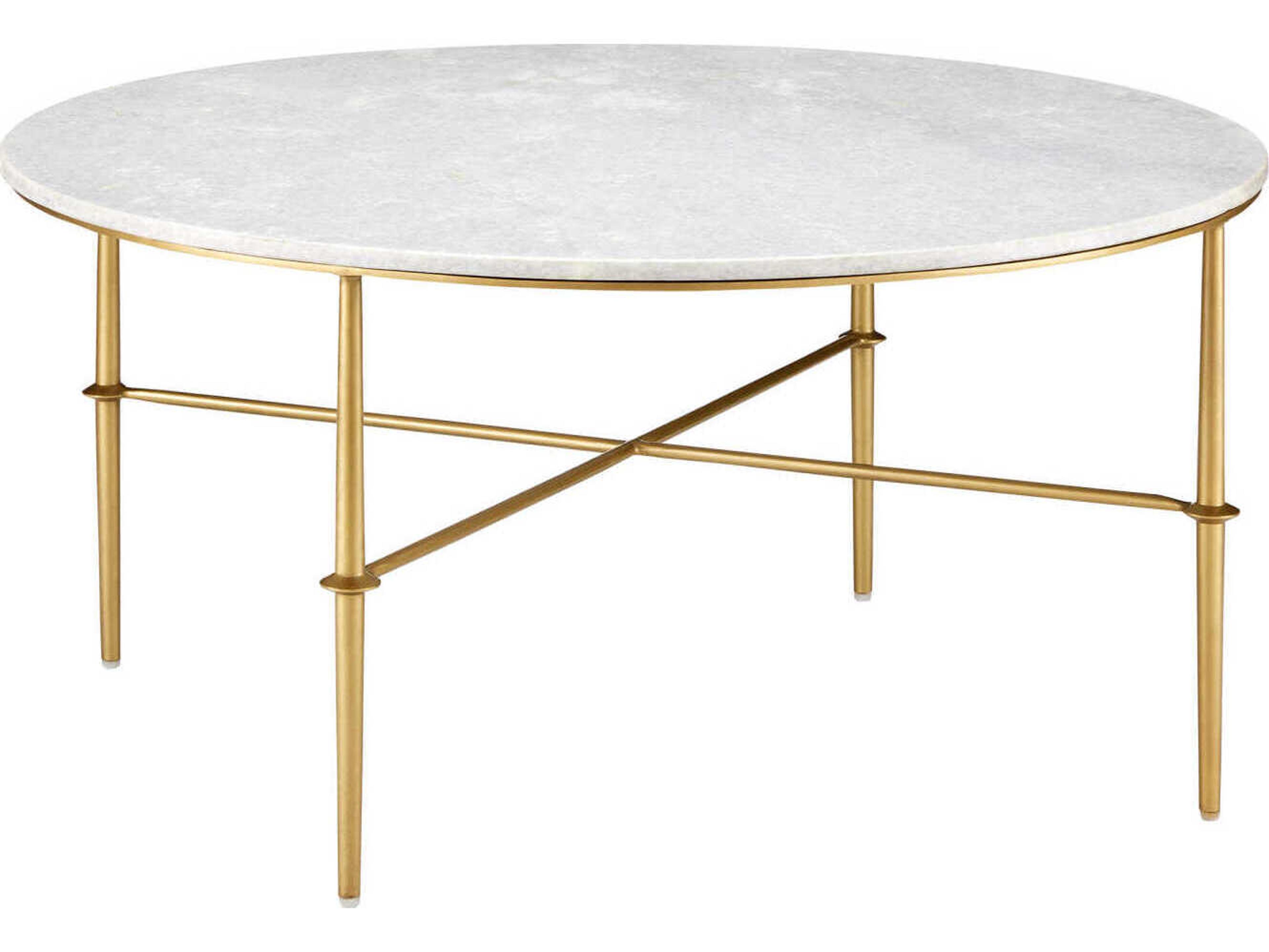 Currey & Company Kira Round Marble White antique Brass Coffee Table