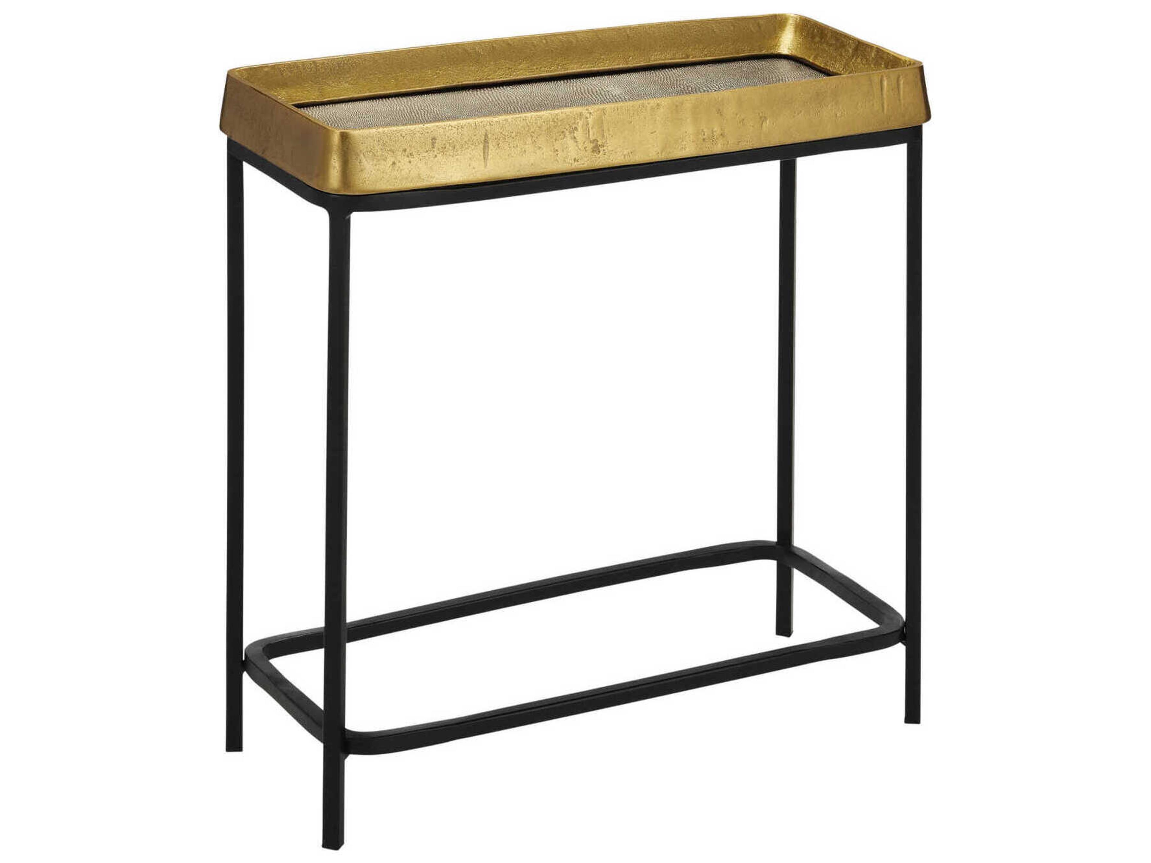 Currey & Company Tanay Rectangular Metal Antique Brass Graphite Black End Table