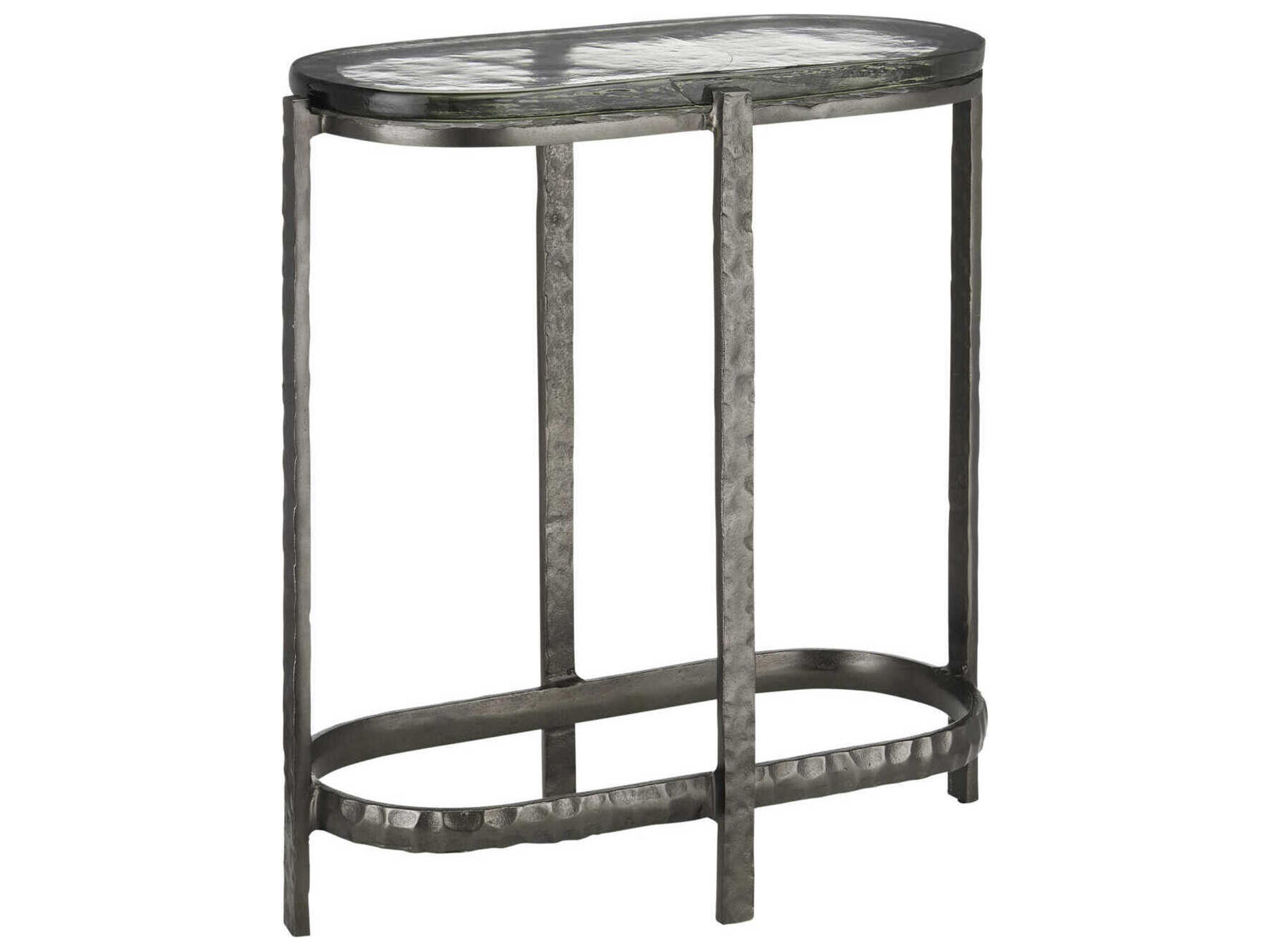 Acea Oval Glass Graphite Clear End Table
