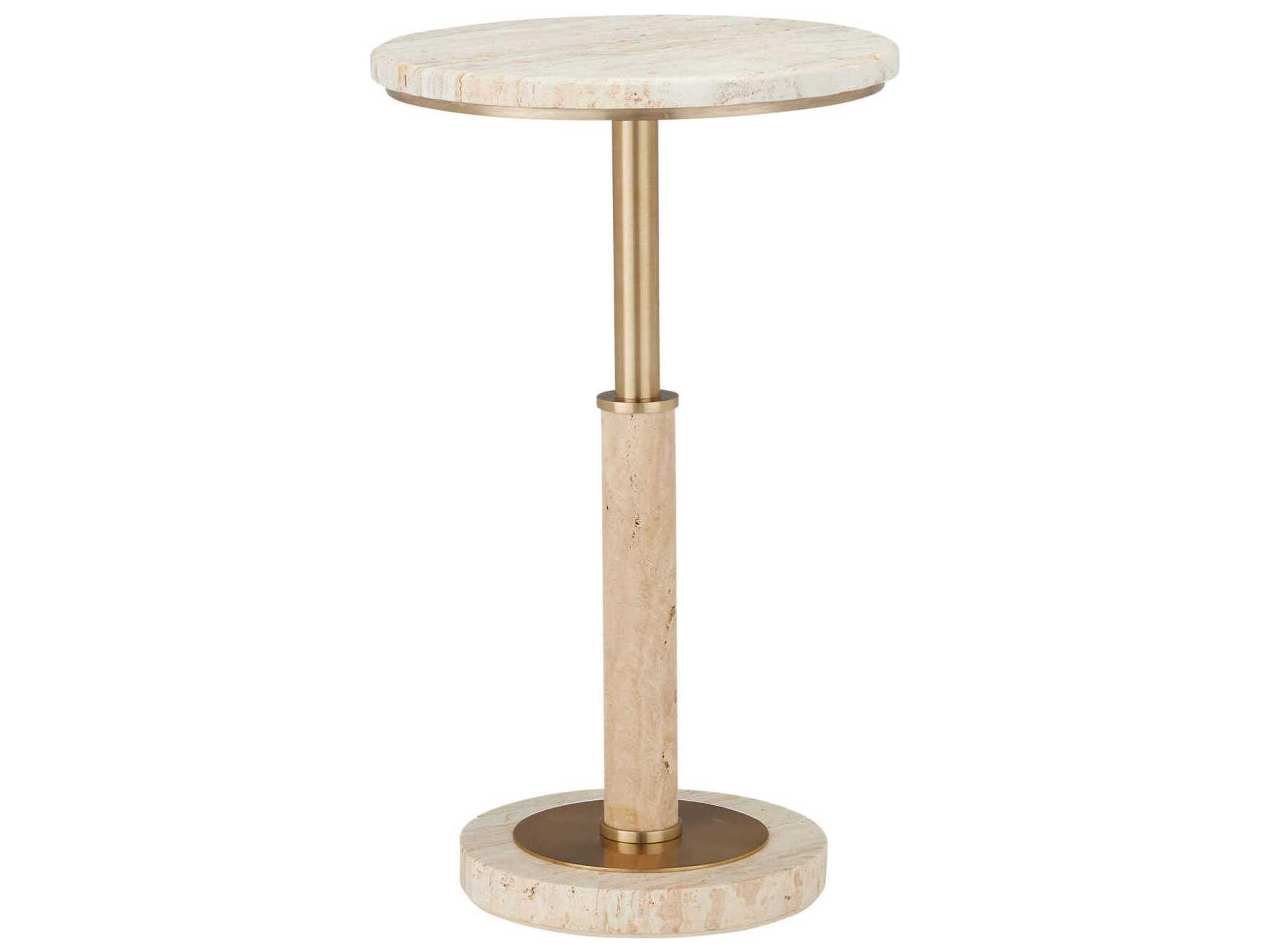 Miles Round Stone Natural Polished Brass End Table