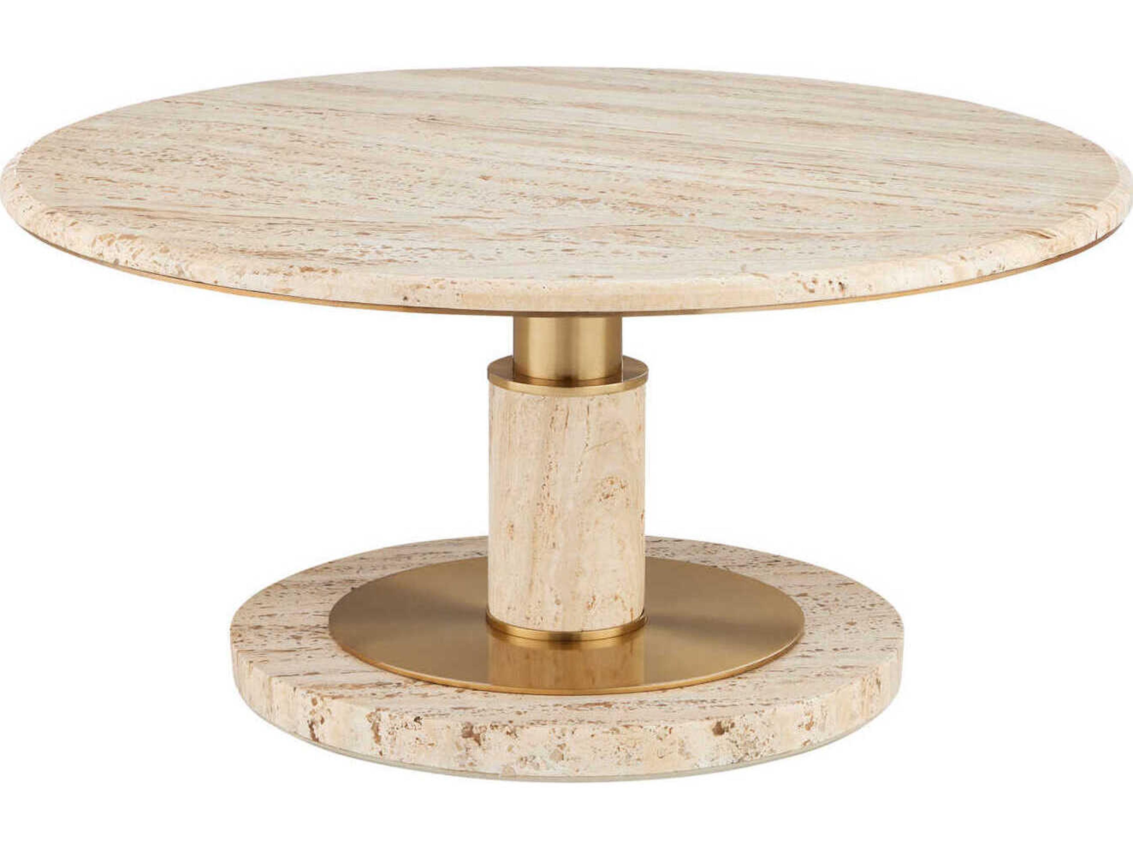 Currey & Company Miles Round Stone Natural Polished Brass Coffee Table