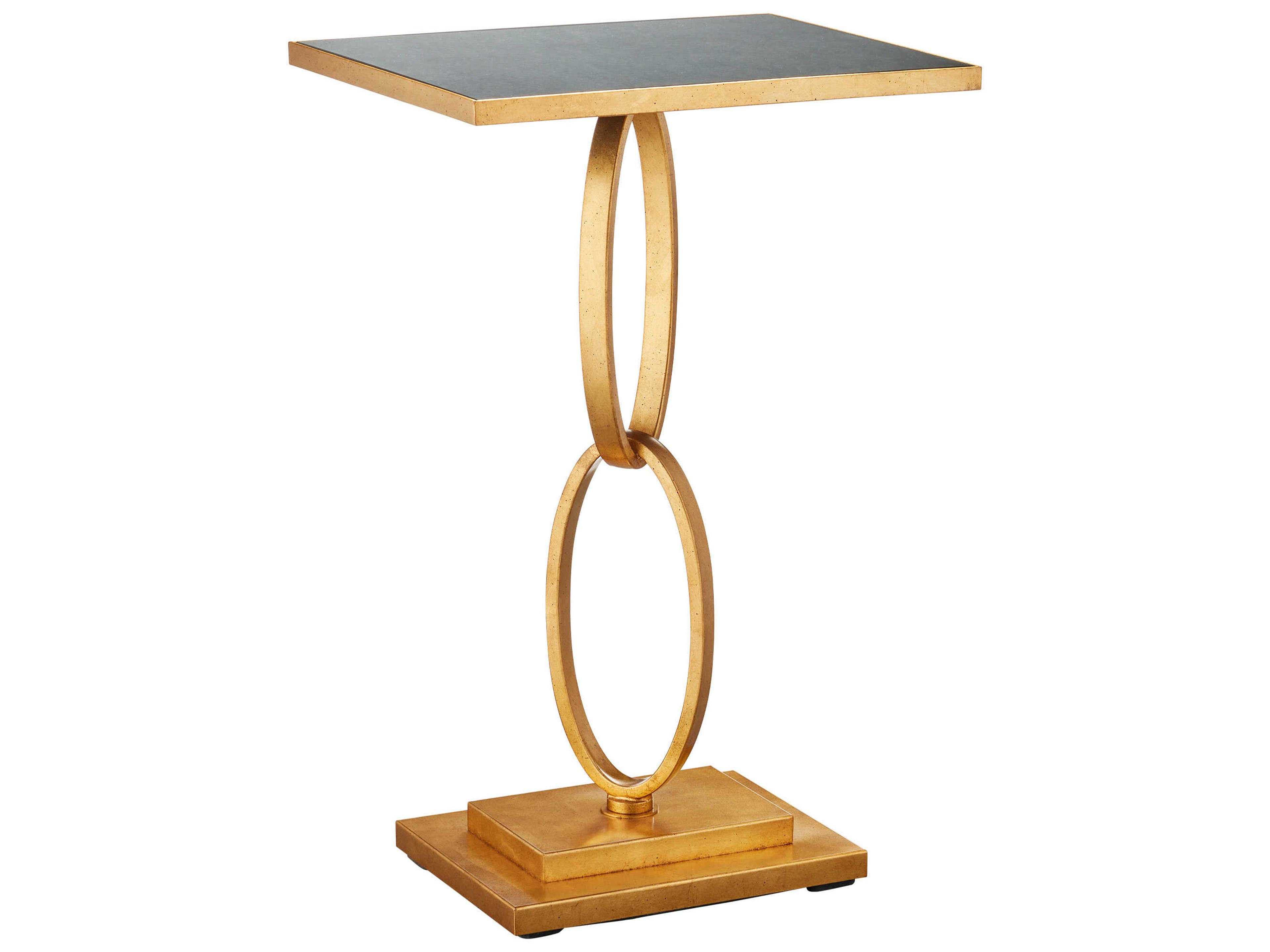 Currey & Company Bangle 18" Rectangular Glass Gold Leaf Antique Mirror End Table