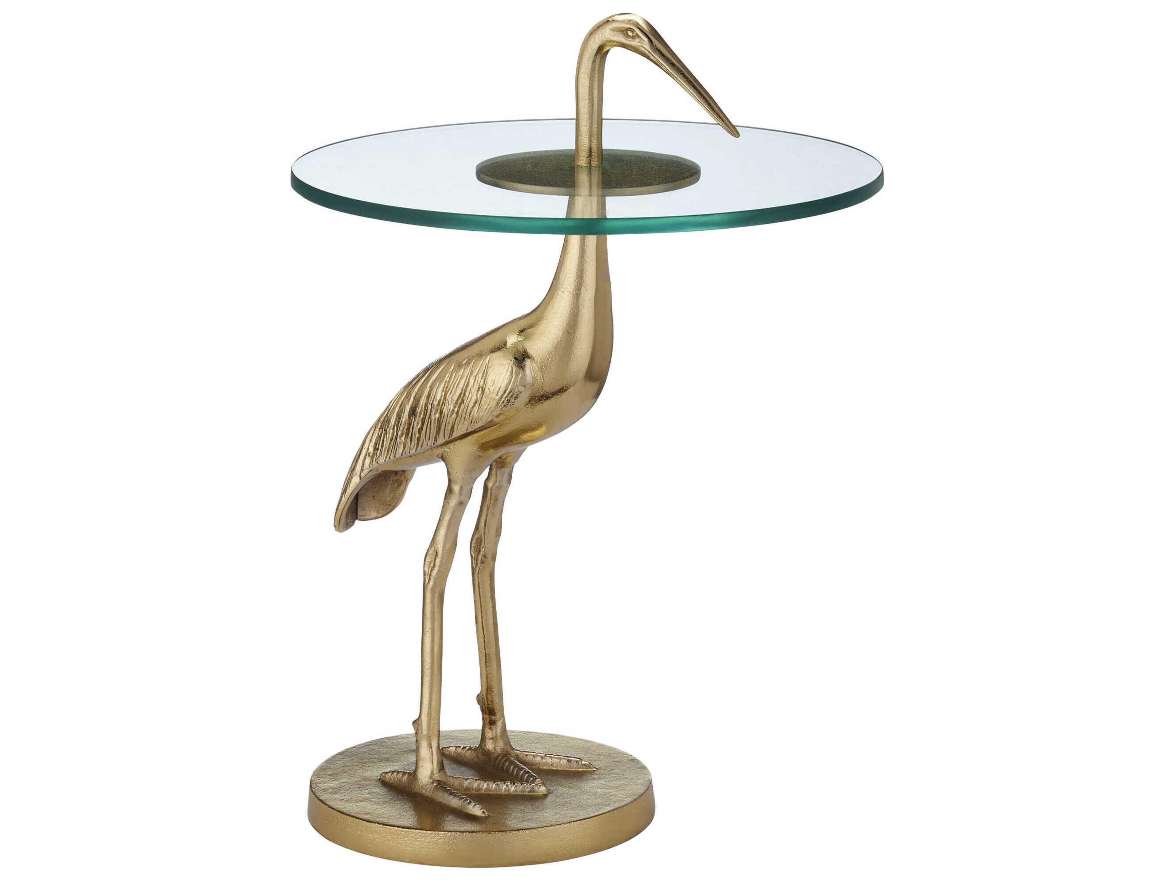 Currey & Company Crane Round Glass Gold Clear End Table
