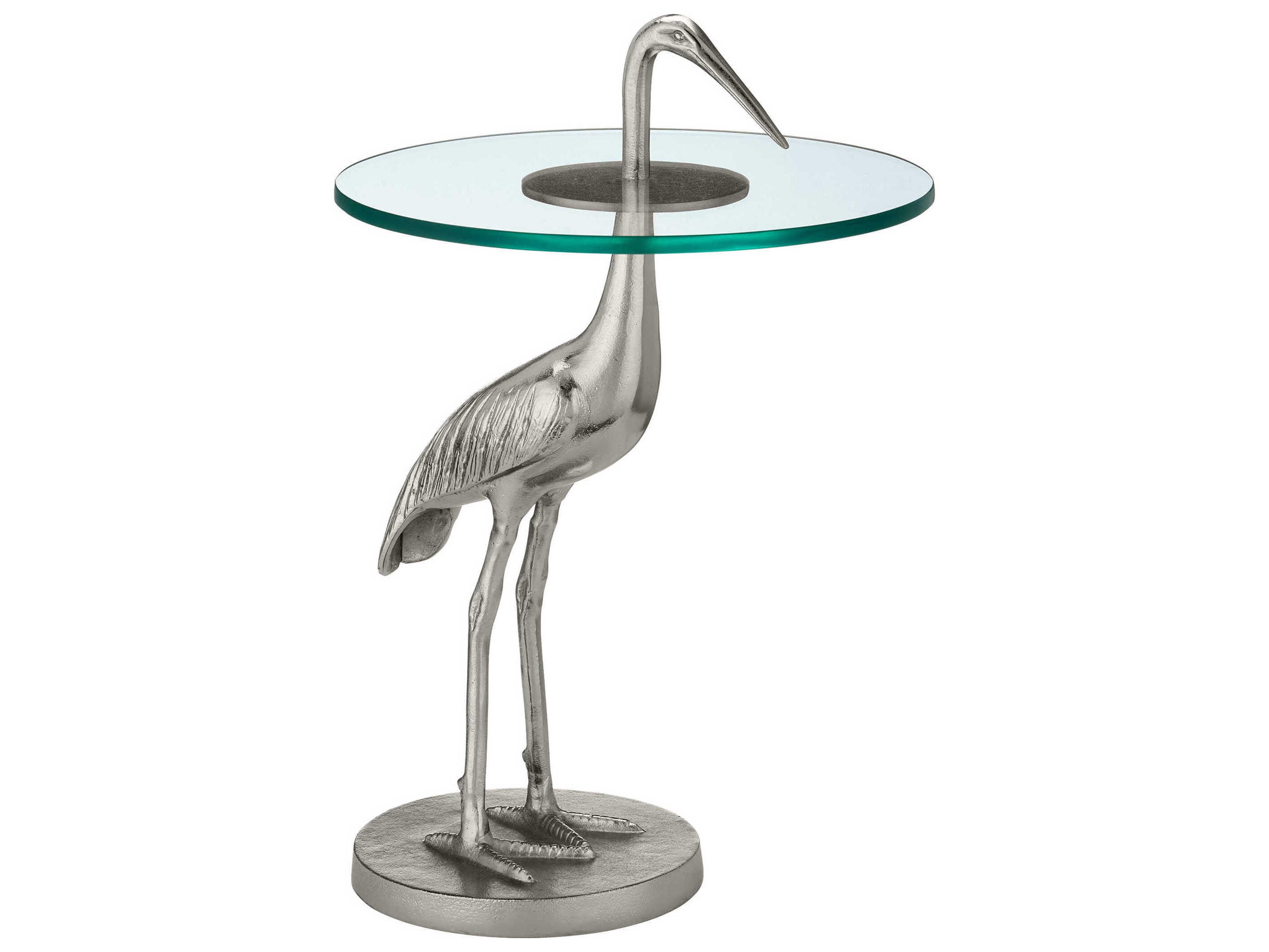 Currey & Company Crane Round Glass Nickel Clear End Table